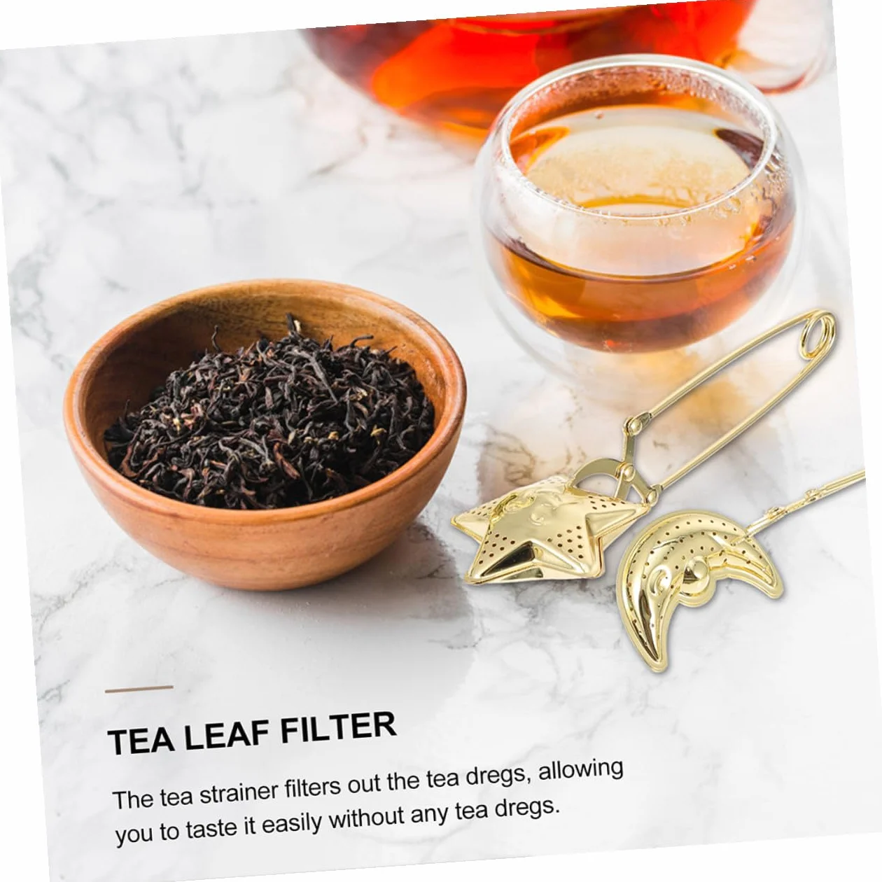 TOYANDONA Colador de Té de Acero Inoxidable con Mango Filtro Infusionador para Sueltas Diseño Estrella y Luna Práctico y Duradero para Tazas y Teteras