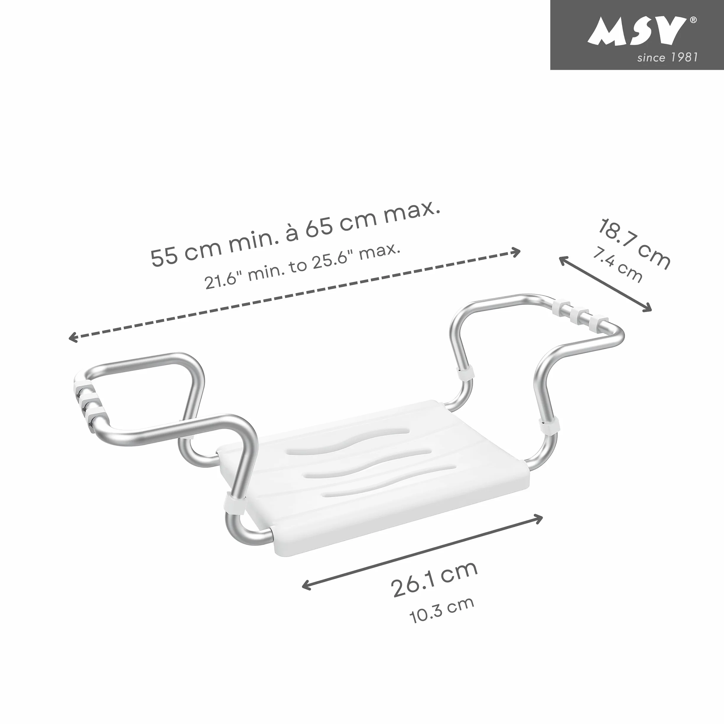 MSV MS093 - Asiento puente para bañera, aluminio 55/70 x 18.7 x 26.1 cm