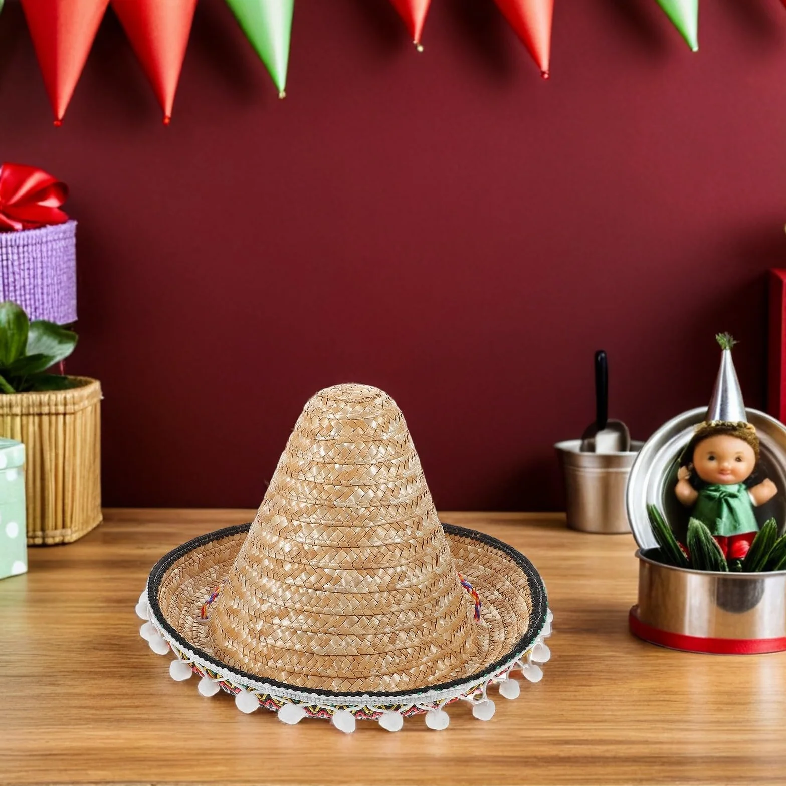 FOMIYES Sombreros de Fiesta Mexicanos para Adultos 2 Piezas Sombreros de Paja Borde Diámetro 30 CM Accesorios para Fiestas Temáticas Mexicanas y Celebraciones