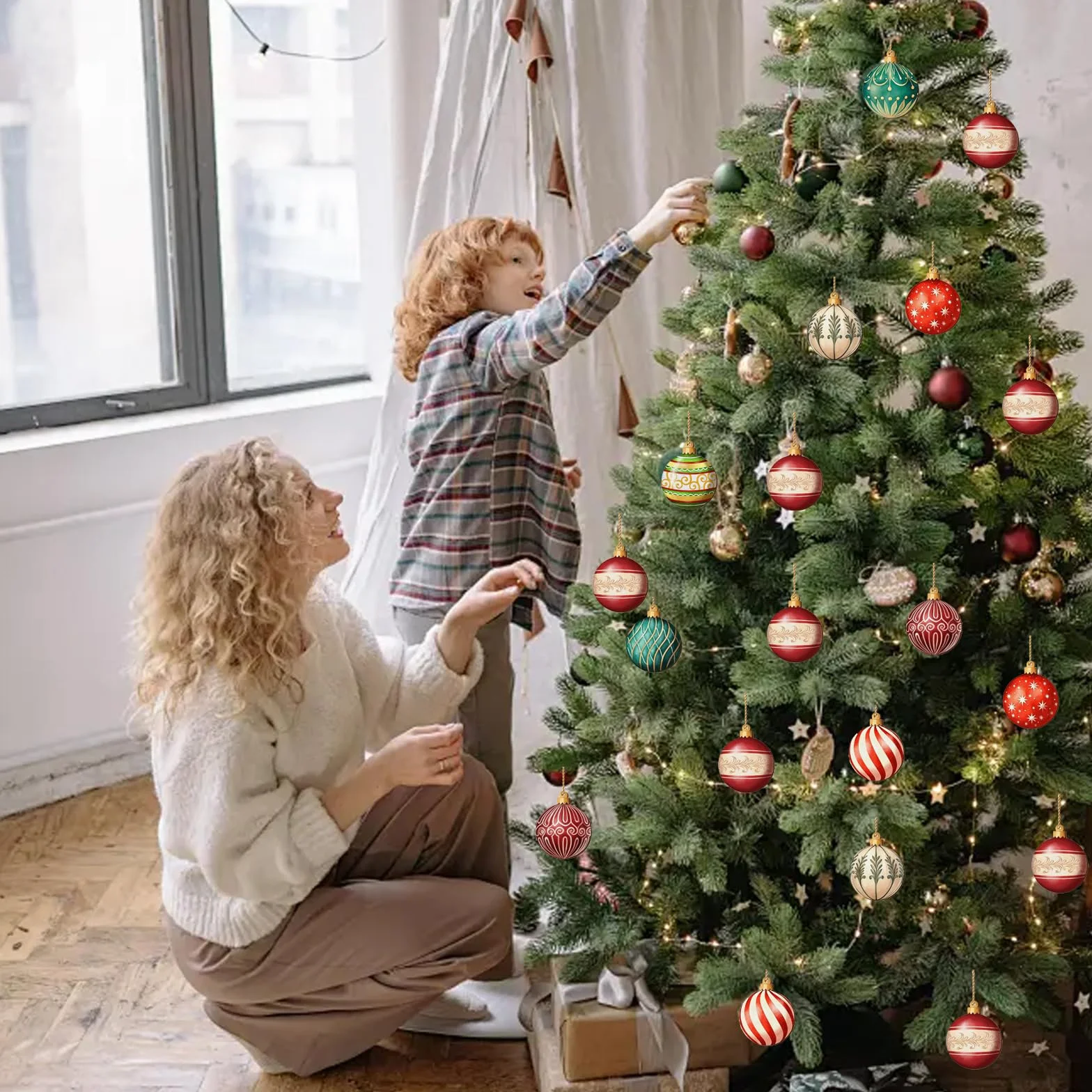 Adornos Arbol Navidad Bola de Madera Set Decoracion Navidad con Soga