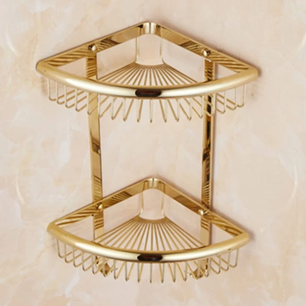 Organizador de estante de ducha de esquina dorado con estantes flotantes, estante de almacenamiento de latón de cristal, soporte para champú, soporte para botellas de condimentos de cocina, estante de