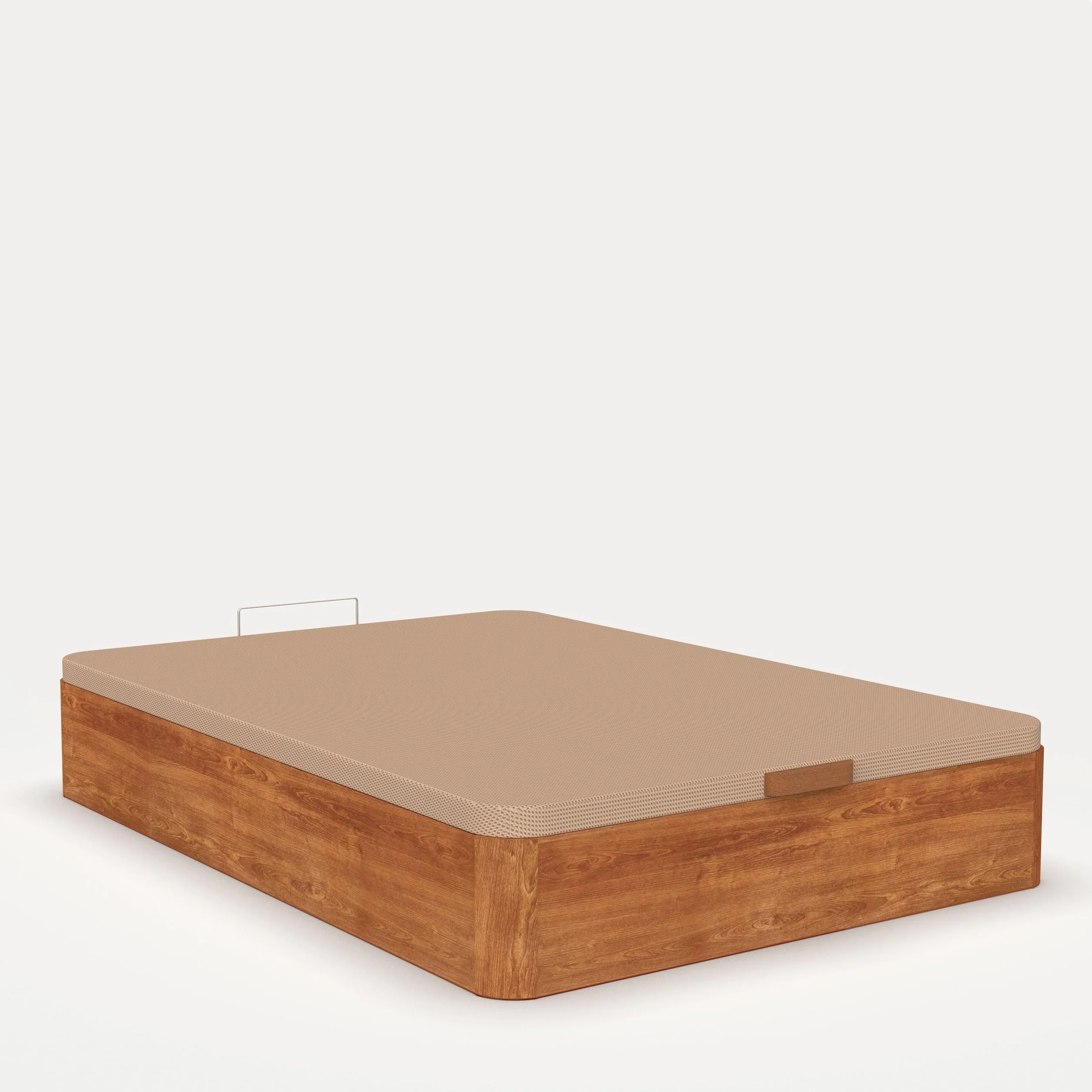 Canapé de Madera Abatible Gran Capacidad · Gran Capacidad; Cajón Madera; Cajón Cerezo; Tapa Crudo; Tejido 3D Transpirable · 140x200cm