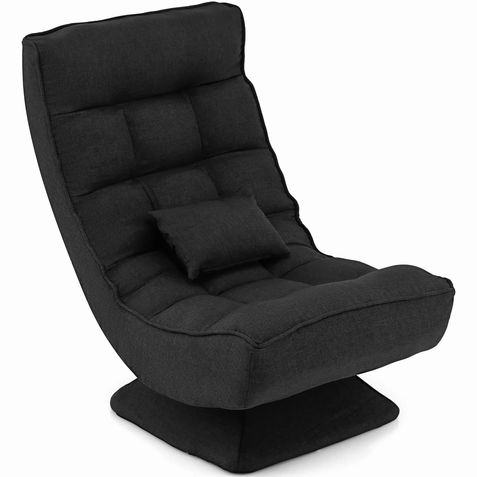 GOPLUS Silla de Suelo giratoria Plegable con Respaldo Ajustable de 5 Posiciones y cojín, sofá reclinable meditación Carga 110 kg, salón y Dormitorio， 63 x 71 x 92,5 cm (Negro)