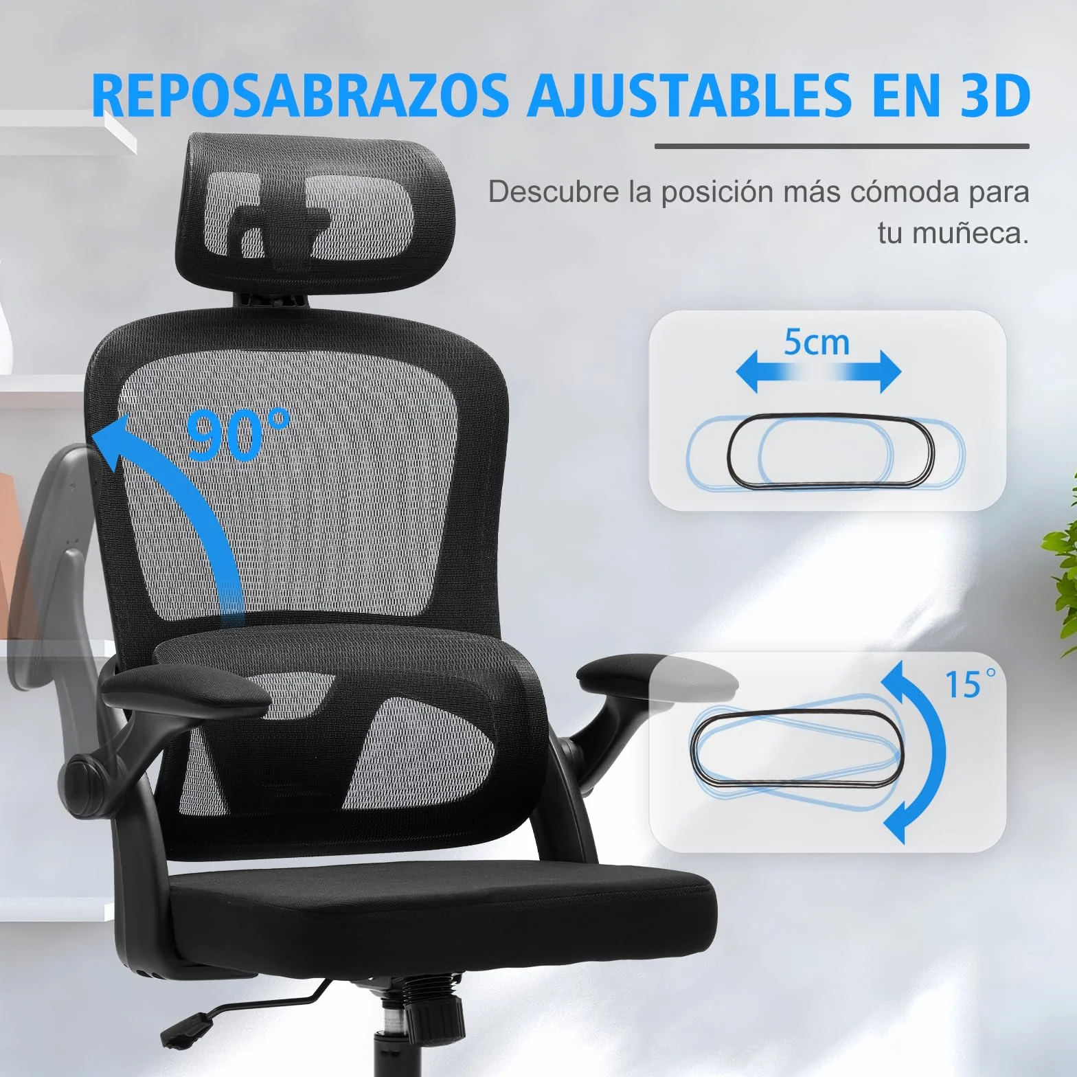 Magic Life Silla de Oficina Ergonómica con Soporte Lumbar, Asiento de Malla Rebotante, Respaldo Transpirable y Reposabrazos 3D, Altura Ajustable para Oficina en Casa (Negro)