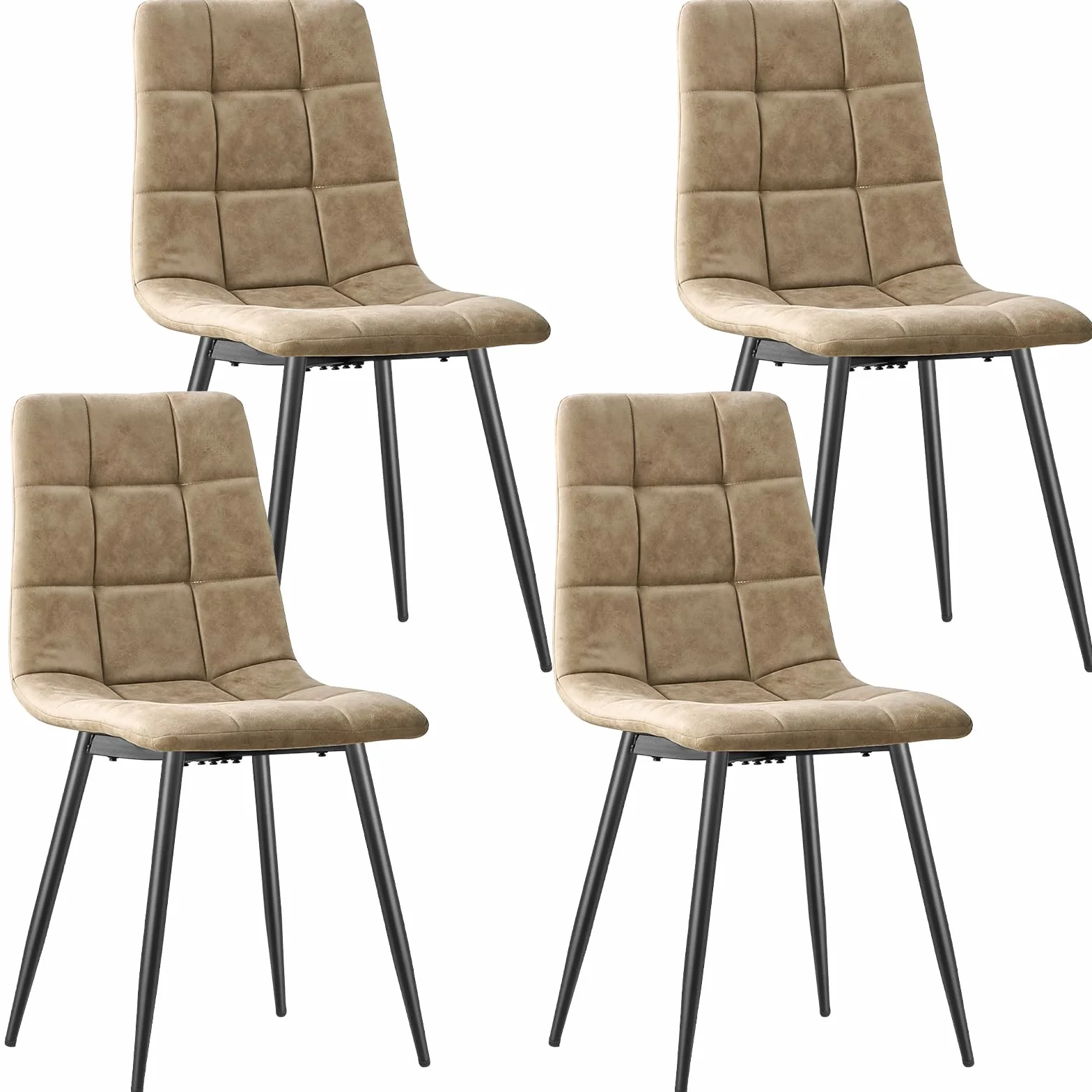 Pack De 4 Sillas De Comedor,Tejido Técnico Sillas Cocina,con Base MetáLica Silla Acolchada,Sillas Salon,Adecuado para Comedores, Salones, Cocinas, Dormitorios,Marrón Amarillento