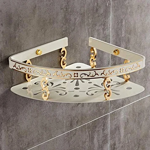 Baño con carrito de ducha, estante de baño triangular de aluminio tallado, artículos de mano de canasta montados en la pared, accesorios de baño, estante de baño de oro negro y blanco (Color : Style 6