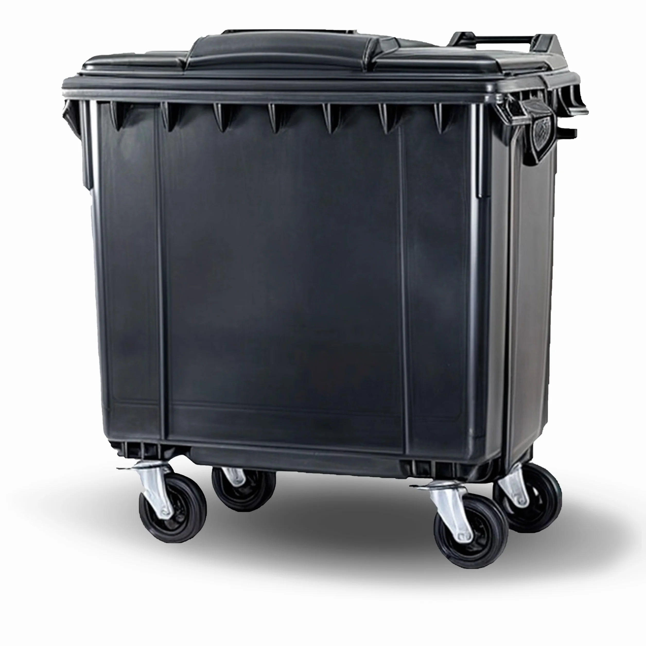 SSI Contenedor de Basura 1100L con Tapa Plana - Ruedas con Freno, Desagüe Inferior, Cumple Normativa EN-840, Ideal para Grandes Volúmenes de Residuos y Reciclaje en Exteriores (Antracita, 1100 litros)