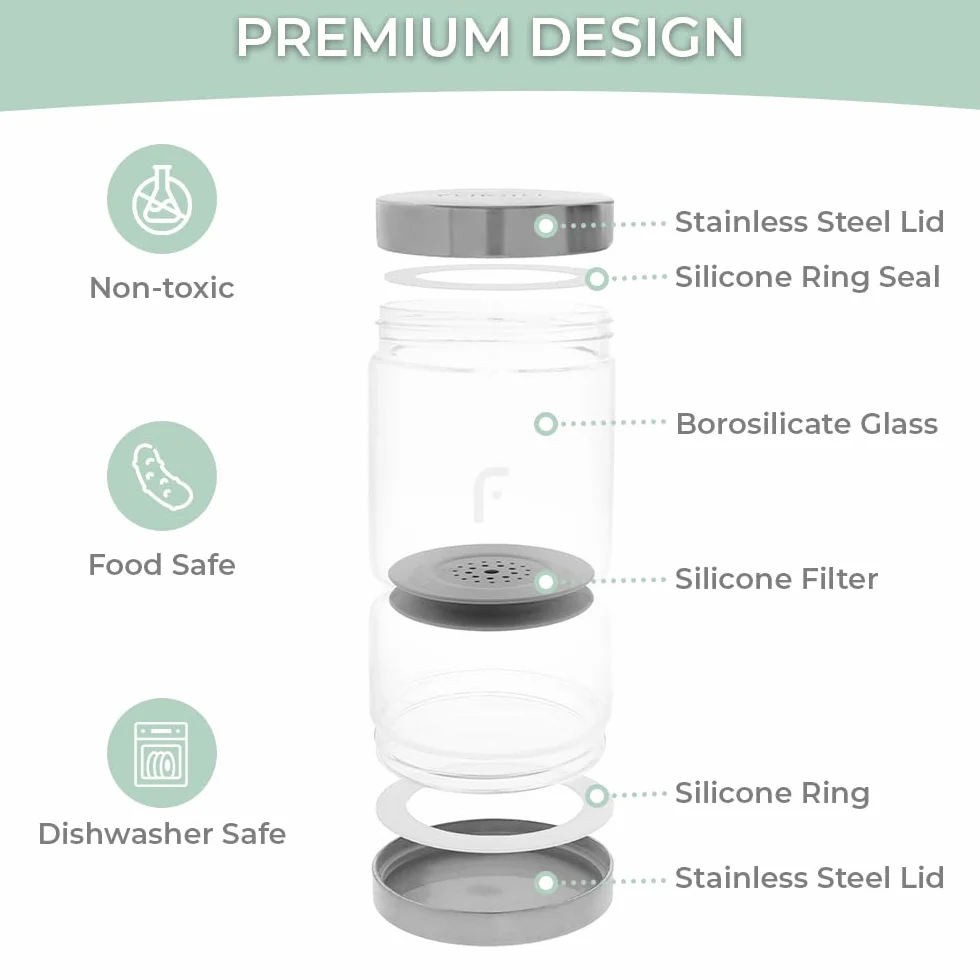 Tarro de vidrio para pepinillos, contenedor de almacenamiento de alimentos de 25 onzas, tamiz, cristalería de borosilicato para pepinos encurtidos, tapa para recoger