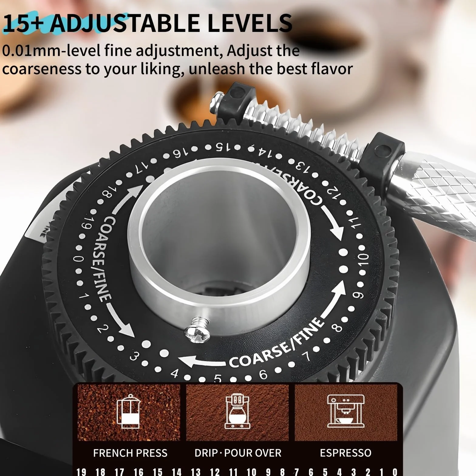 Molinillo de café de muelas, Molinillo para Espresso Profesional, Acero Inoxidable, 19 ajustes precisos y Panel de Control LED para Espresso/Prensa Francesa/Drip/Cold Brew Black