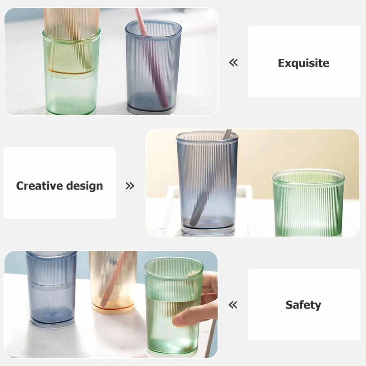 Vasos para Cepillos de Dientes 500ml, Pet Resistente, Apilable, Acabado Mate, 3 Piezas