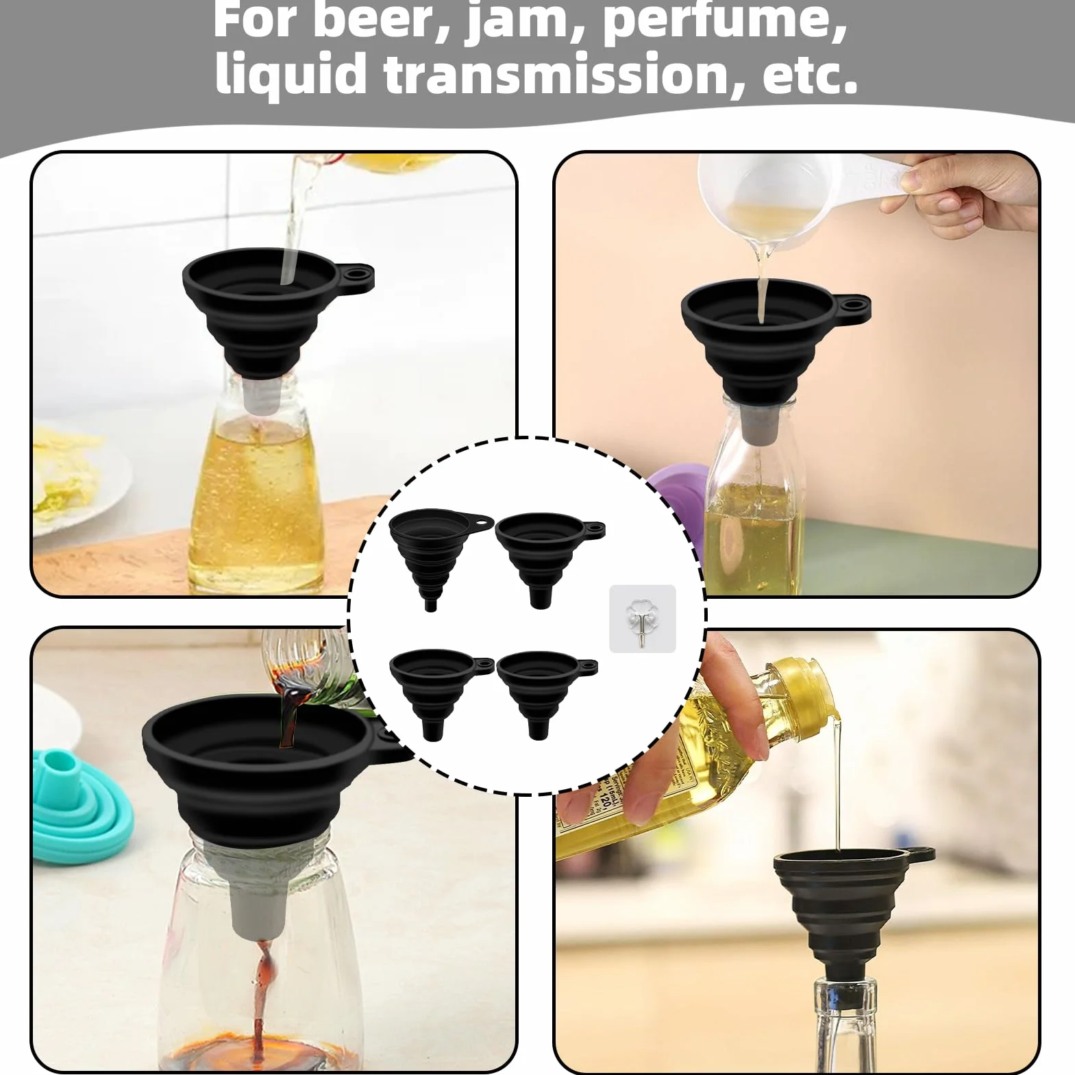 Embudo Plegable de Silicona 4 Tamaños S/M/L/XL para Cocina Cerveza