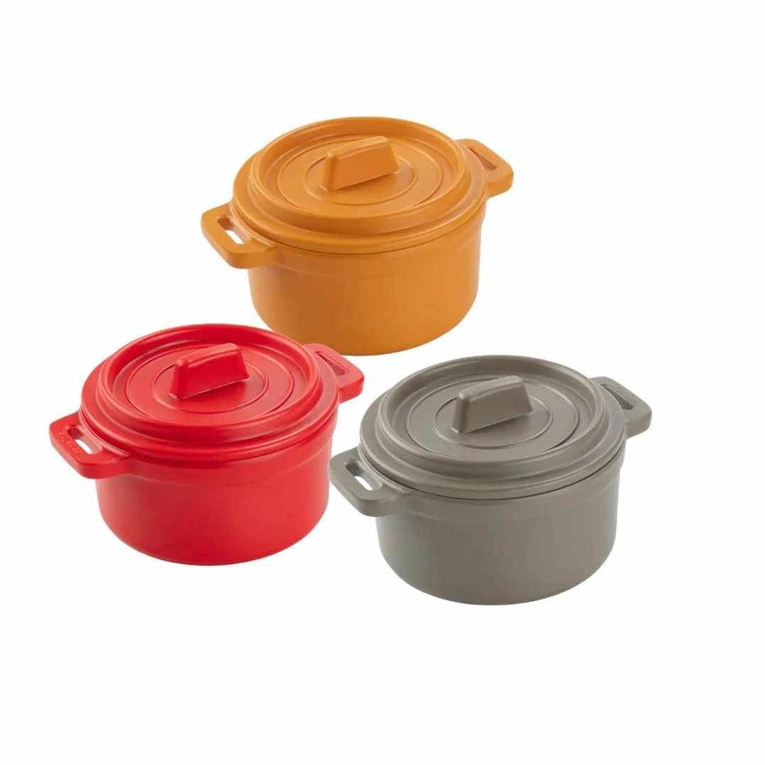 MBH - Botes, mini cacerolas de melamina premium con tapa, ideales como saleros, para salsas y especias, ideal para cocina y presentación en mesa bonitas de diseño. (3)