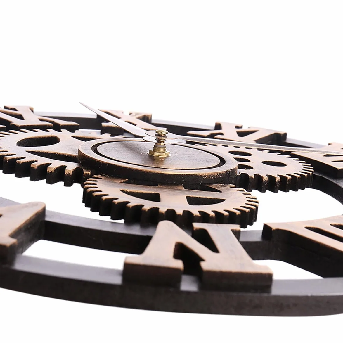 DOITOOL Reloj de Pared Vintage de Madera Engranaje 3D, 40 Cm | Números Romanos Retro, Movimiento de Cuarzo Ultra Silencioso, Estilo Industrial para Hogar y Oficina