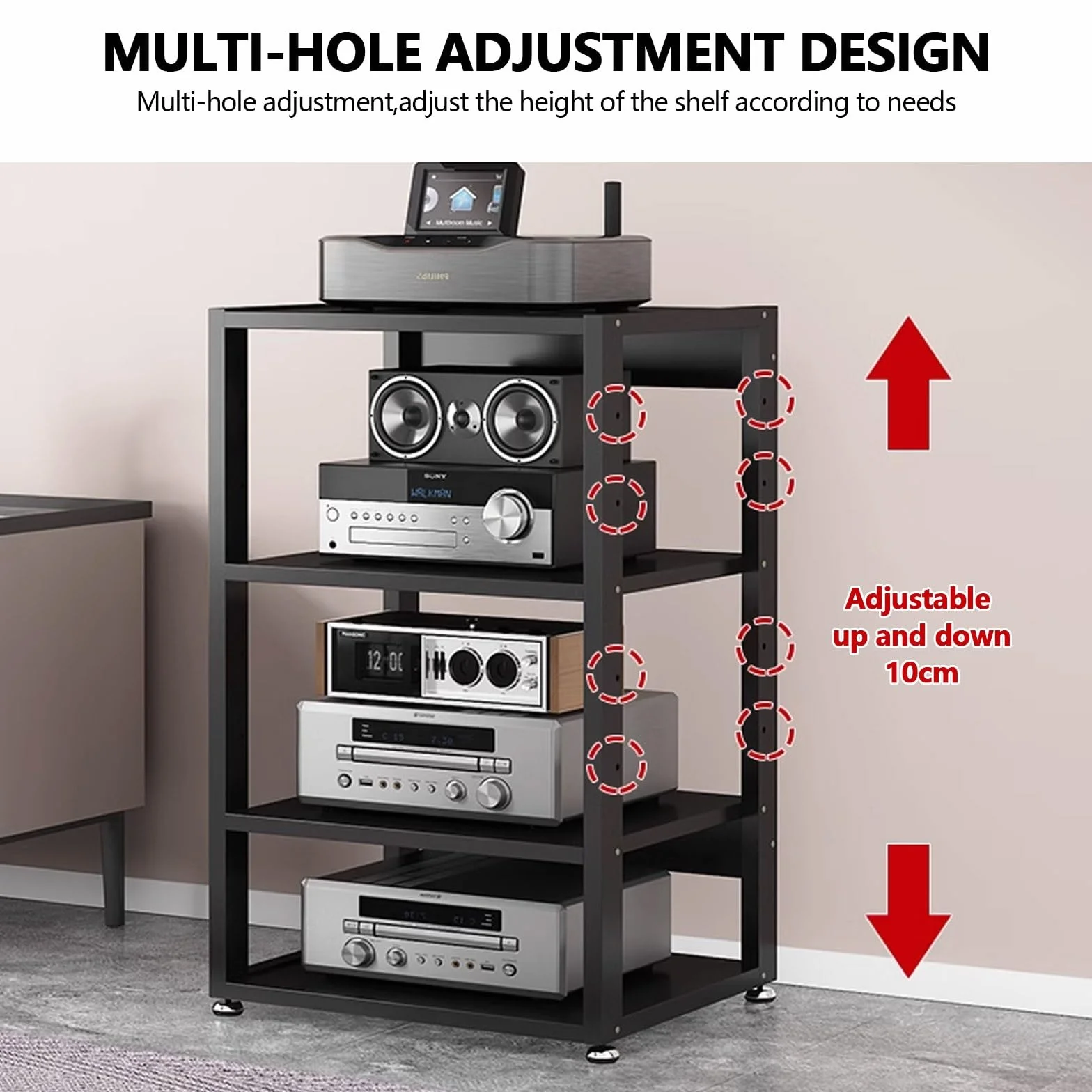 Dormitorio DVD Parlantes estantes, moderno Estante Almacenamiento Componentes Estéreo, Gabinete Almacenamiento Medios, multicapa Estantes Audio Video, sala de estar almacenamiento medios gabinete.