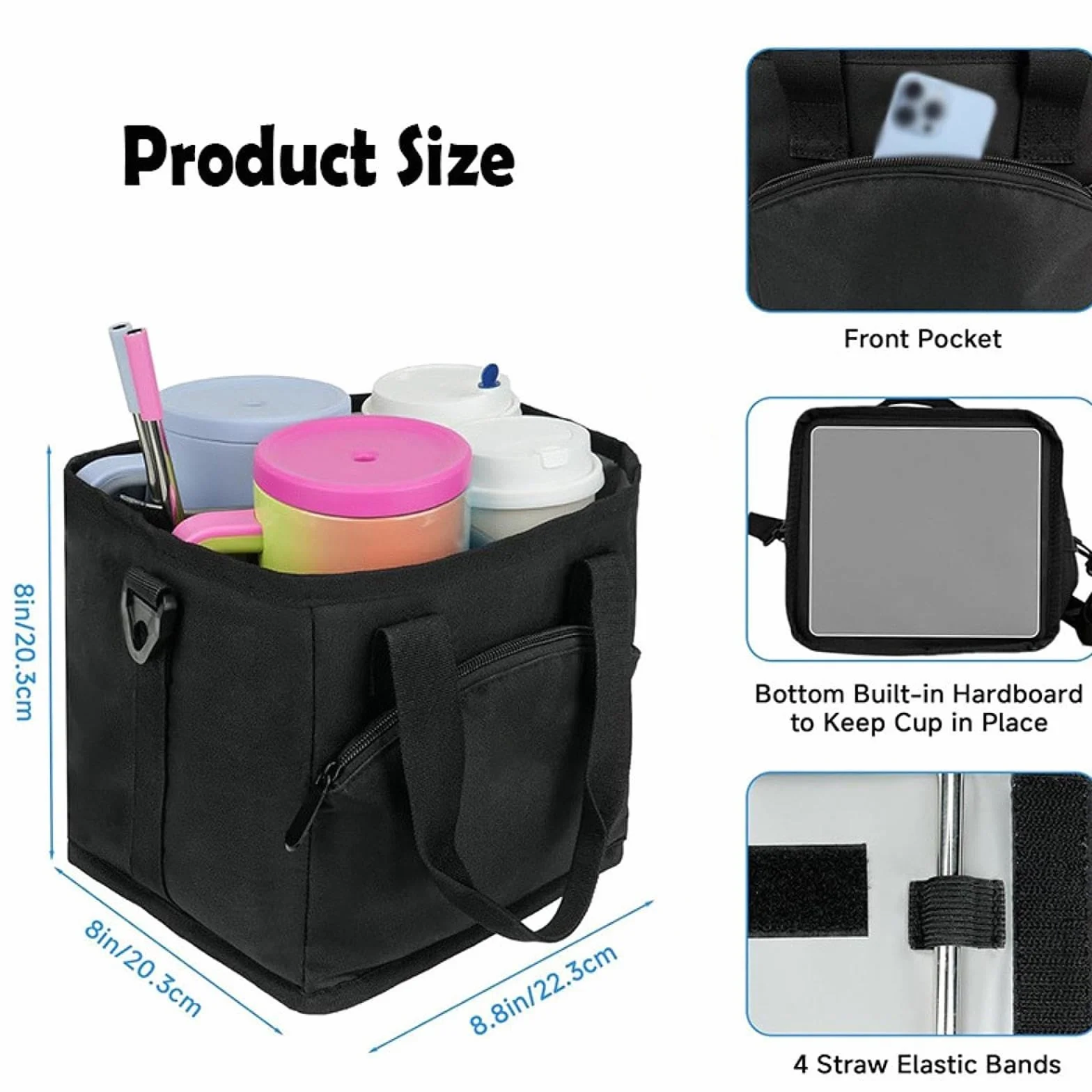 Bolsa para Bebidas Plegable Y Reutilizable con Cuatro Compartimentos, Soporte Isotérmico para Botella de Agua, Diseño Ligero E Impermeable Y Longitud, Negro, Individual