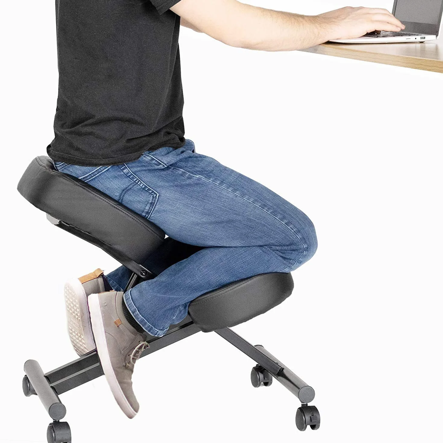 Silla de rodillas ortopédica taburete ergonómico postura oficina marco asiento negro - modelo 2020