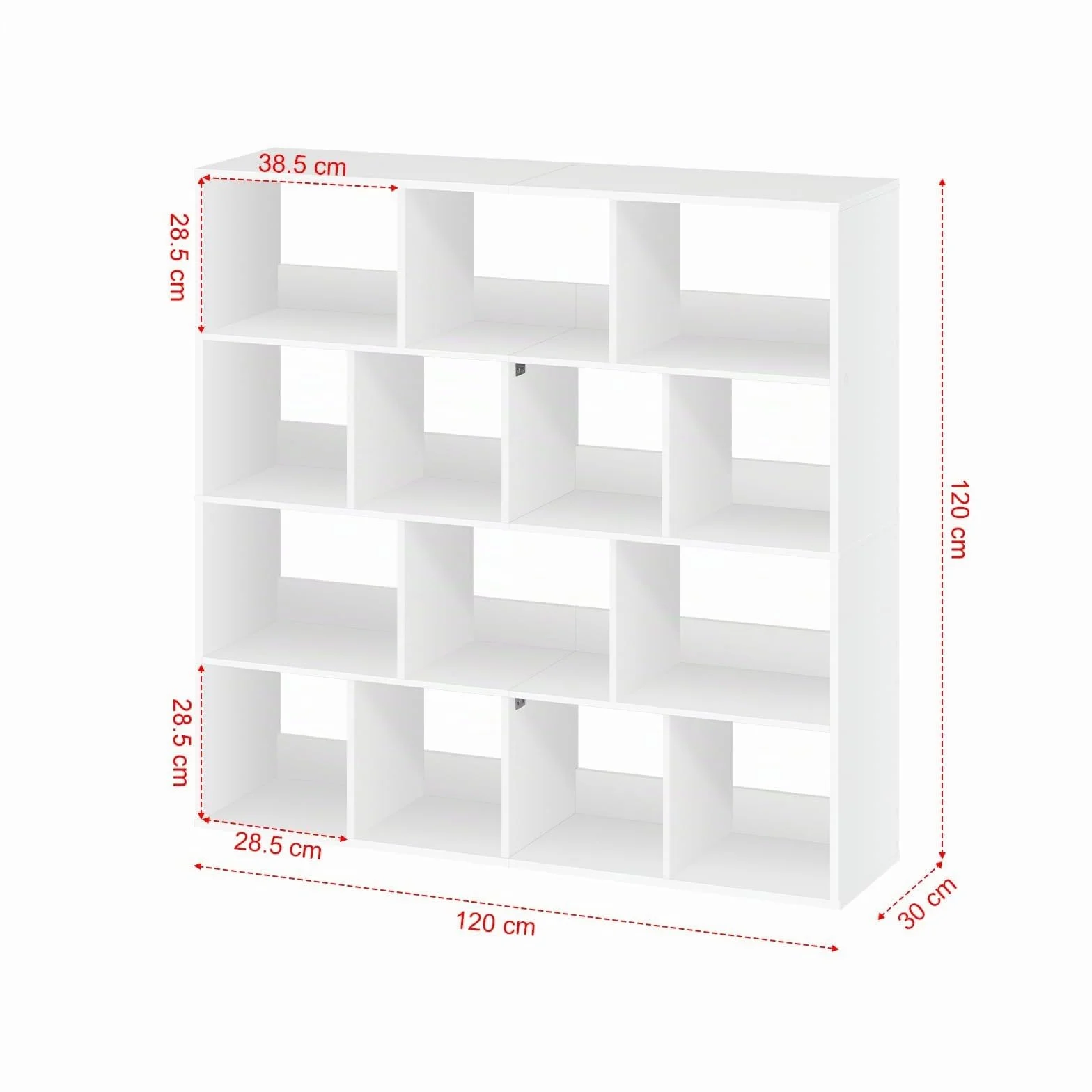 eSituro Estantería para Libros, Librería de Cubo de 14 Compartimentos | Estantería de Almacenamiento, Biblioteca Estantería para Dormitorio, Oficina y Salón, 120x30x120 cm, Blanco