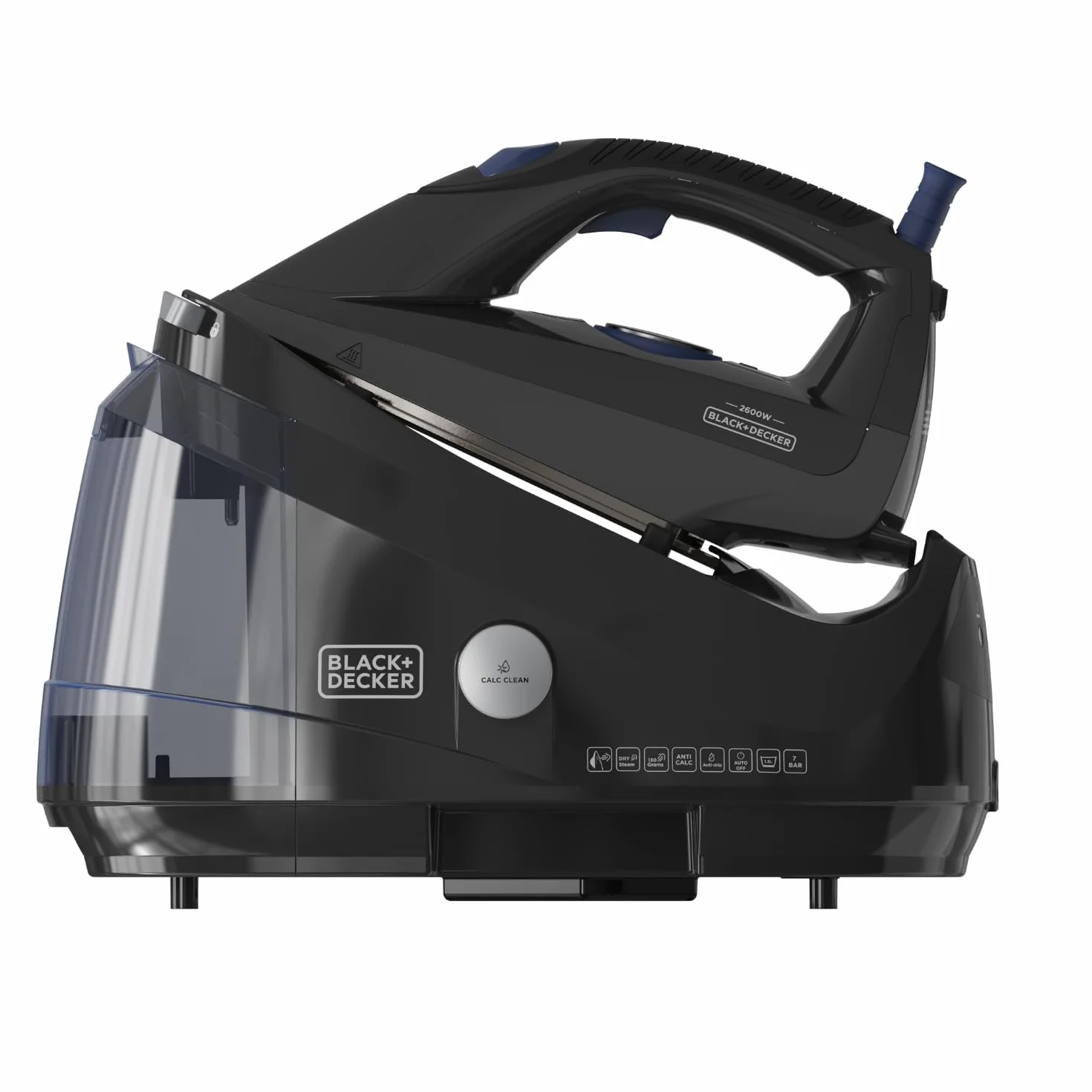 Black+Decker - Centro de Planchado BXSS2600E | 2600W | Presión 7 Bares | Vapor antimicrobiano | Depósito Extraíble 1.5L | Vapor Seco Continuo 130 g/min |Sistema Antical y Bloqueo | Modo ECO | Auto Off