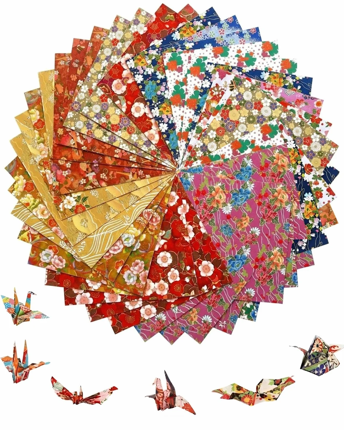 Papel Origami 15x15 cm 60 Hojas Japonés Tradicional Doble Cara Diseños Florales para Manualidades y Decoración