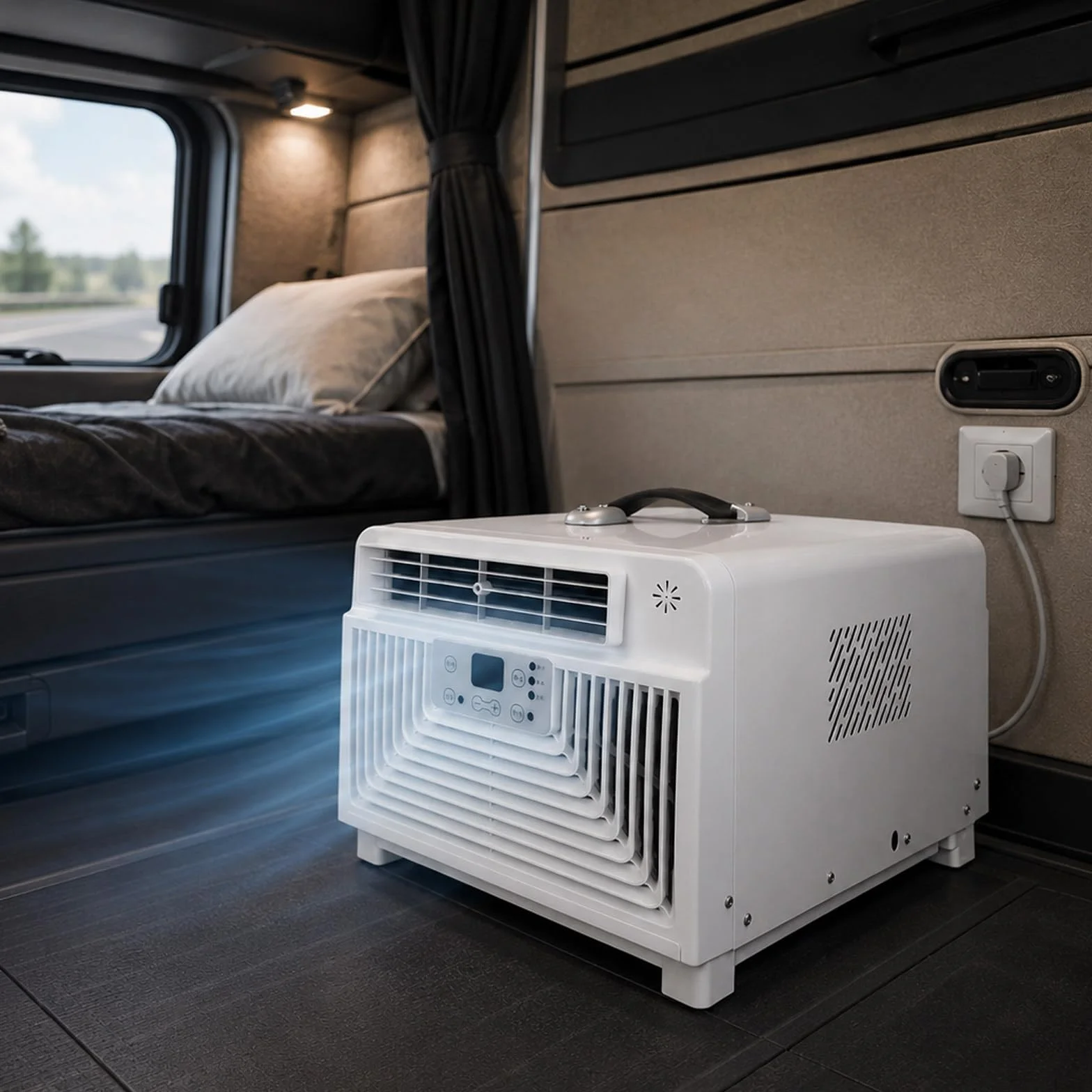 Aire Acondicionado 220V 3400 BTU, Climatizador Portátil 3 En 1 Con Frío, Deshumidificador Y Ventilador, Mando a Distancia, Temporizador 1-12h, Para Autocaravana, Camión Y Habitación Pequeña