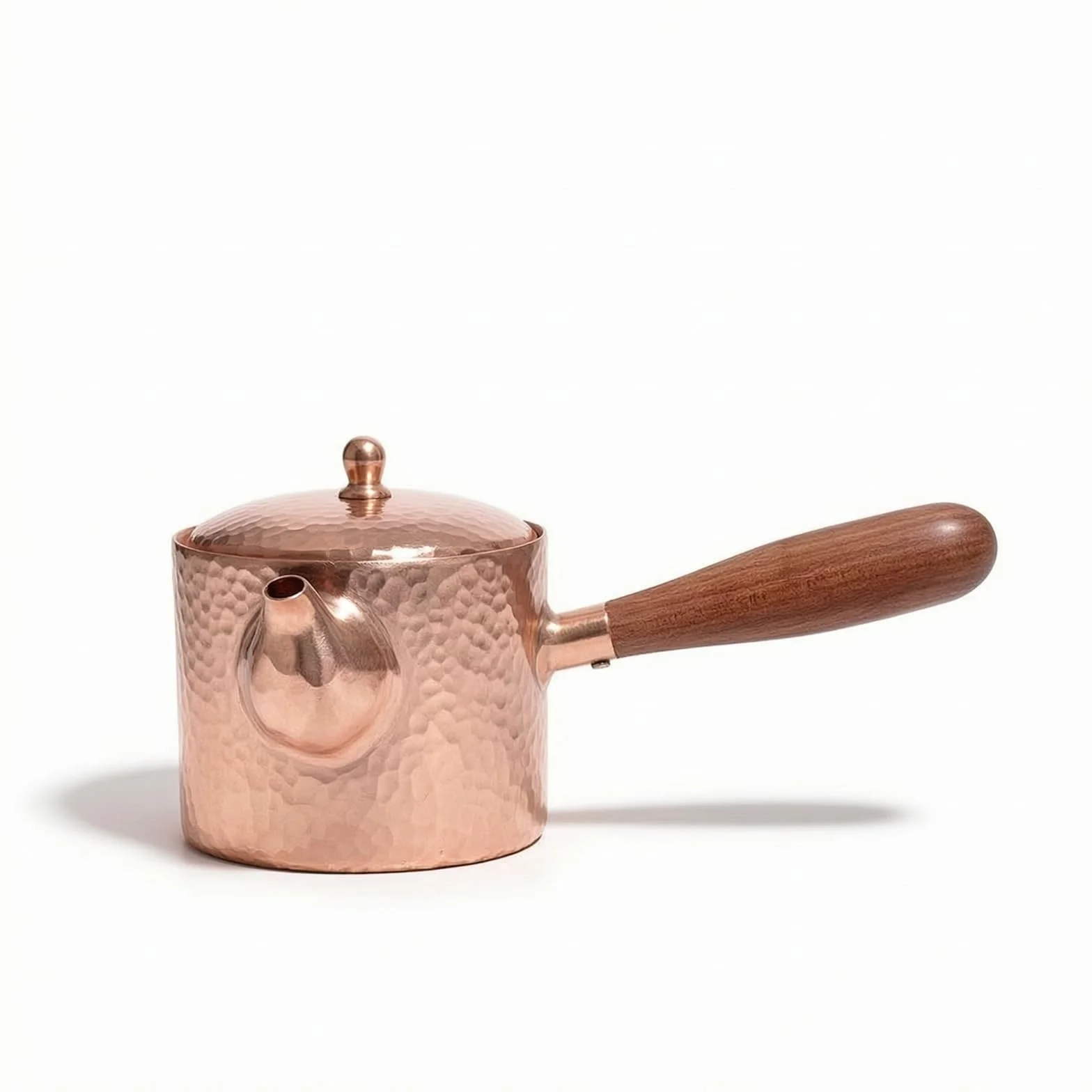Tetera Cobre Estilo Clásico Tetera con Tapa Compacto Hervidor para Aficionados l Té, Mango De Madera
