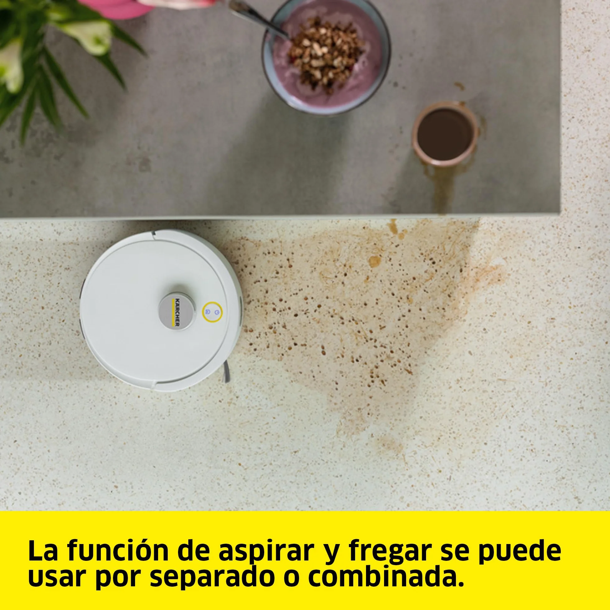 Kärcher Robot Aspirador y mopa húmeda RVC 3, 15000 Pa, hasta 130 min de Tiempo de ejecución, Control de Aplicaciones, mapas, navegación láser, sensores de protección contra caídas, Carga automática
