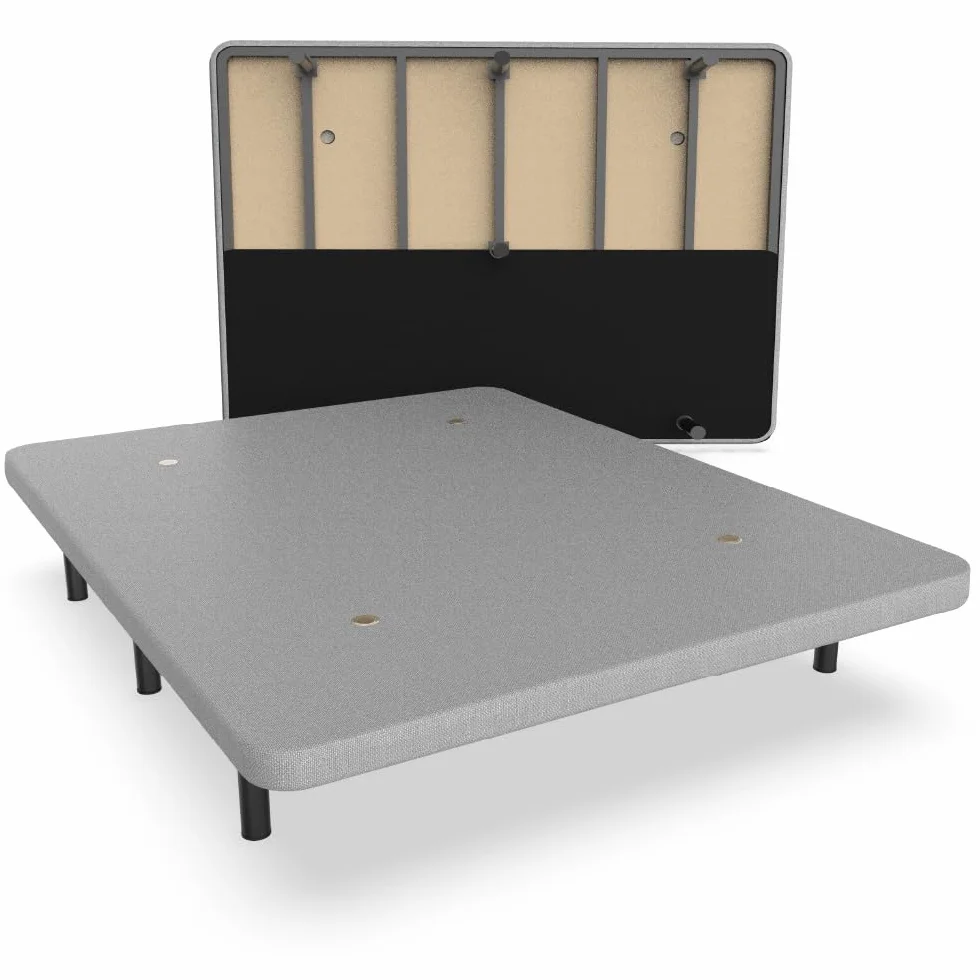 NALUI - Base Tapizada 135x190 cm de Acero con 7 patas de Altura 25cm, Gran Estabilidad con 5 Barras Transversales, Tejido 3D Transpirable y 4 Válvulas de Aireación | Fabricado en España | Gris