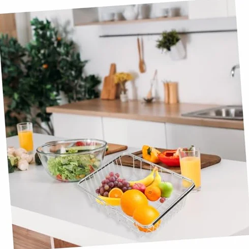 Escurridor de fregadero de acero inoxidable con función de drenaje, resistente al óxido, ahorra espacio para cocina, vajilla multifuncional, accesorio de cocina, limpiador para fregadero y encimera