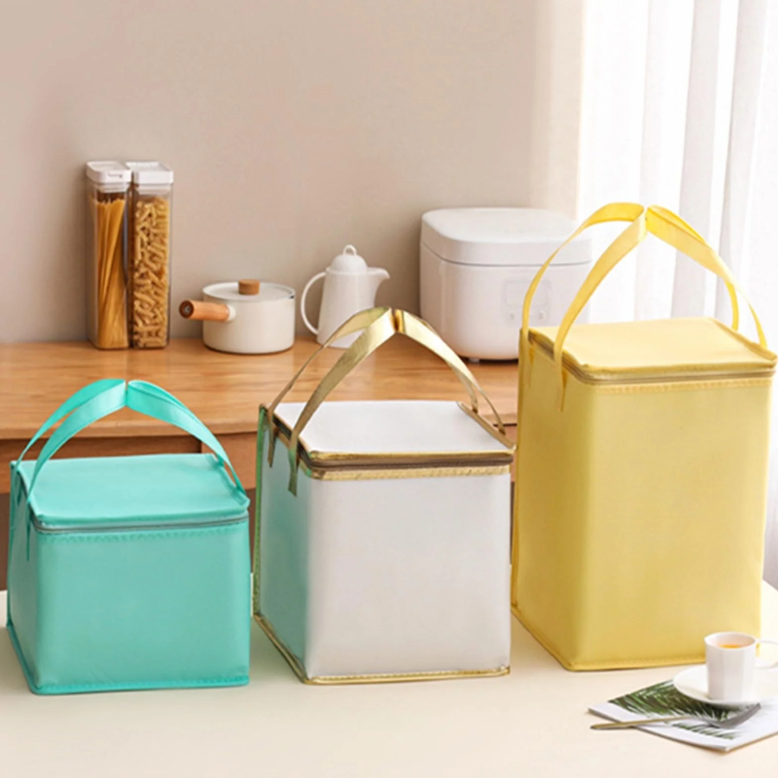 Bolsa Almuerzo Bolsa de almuerzo de algodón for pastel, bolsa aislante, bolsa de transporte, cajas de almacenamiento más frescas, bolsas de almuerzo, contenedor térmico de comida for Picnic Para El Tr