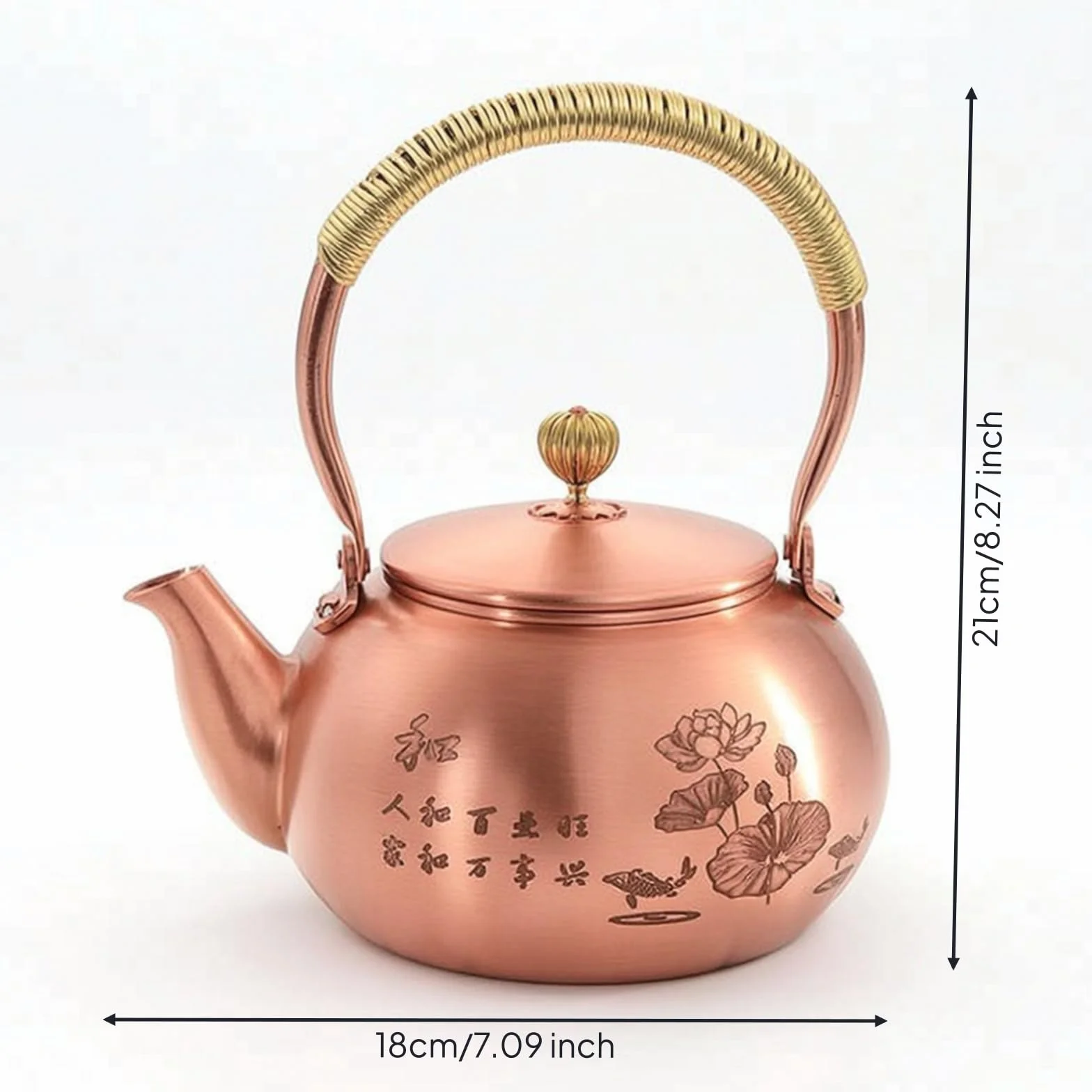 Tetera con Asa Tradicional Tetera Cobre Seguro Menaje para Aficionados l Té Té, 1200ml, Flor De Loto