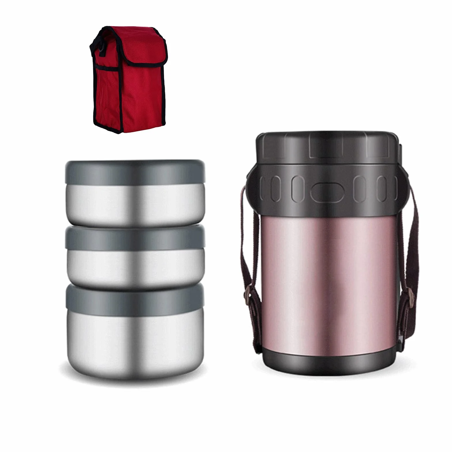 Frasco Aislante térmico para Alimentos,Fiambrera Térmica de Acero Inoxidable con Bolsa de Almuerzo, Caja bento Fiambreras Bento para niños y Adultos,1.5L