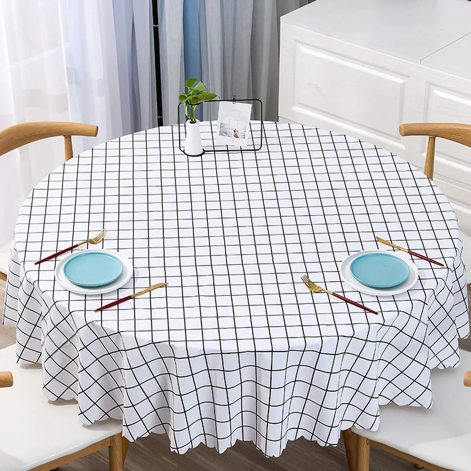Manteles Mesa Antimanchas Impermeable Cloruro de Polivinilo Nórdico o para Cocina Comedor White 200cm de Diámetro Redondo