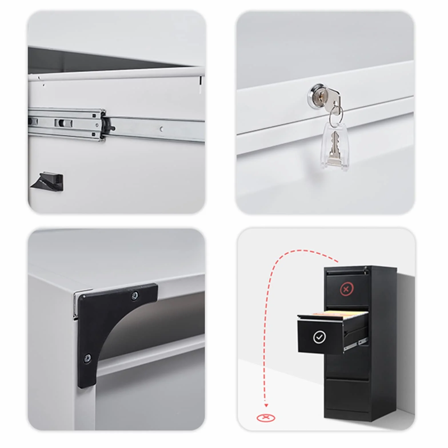 Elegante archivador de metal de 4 cajones, elegante solución de almacenamiento para archivos y suministros de oficina y hogar, diseño minimalista moderno y ahorra espacio