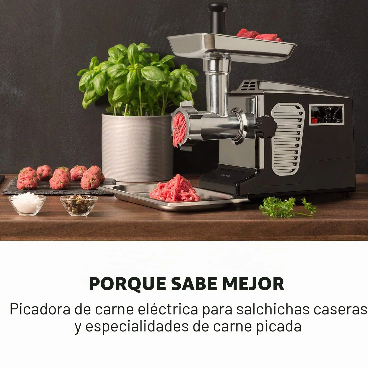 Klarstein Kraftprotz Picadora - Picadora de carne eléctrica, 700 W de potencia, 2 velocidades, Marcha atrás, Cuchilla de acero inoxidable, Gran bandeja de aluminio, Set de accesorios, Negro