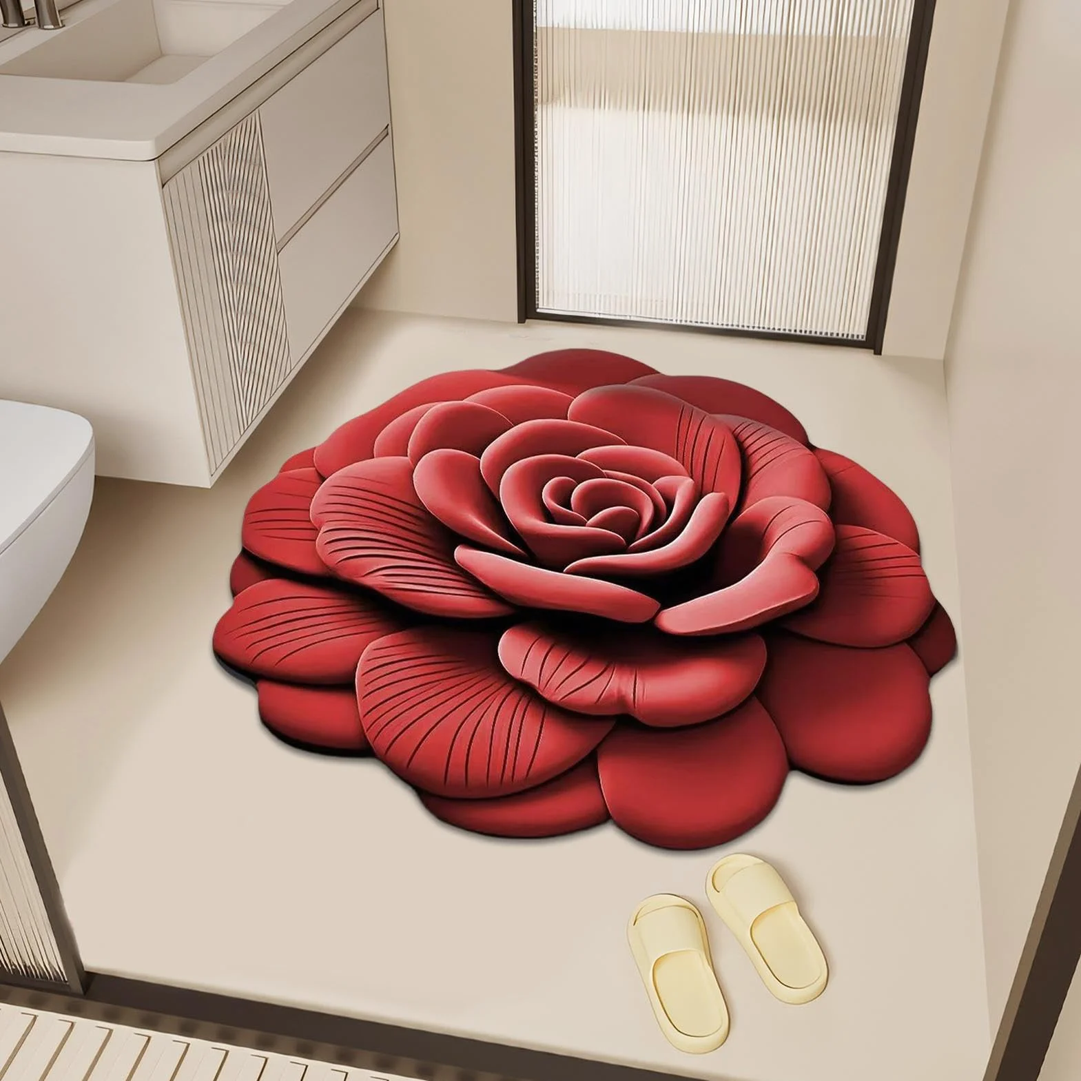 Alfombra De Baño Antideslizante De Felpa Suave Estampado Floral 3D | Tapete Multiusos para Entradas Pasillos y Salón
