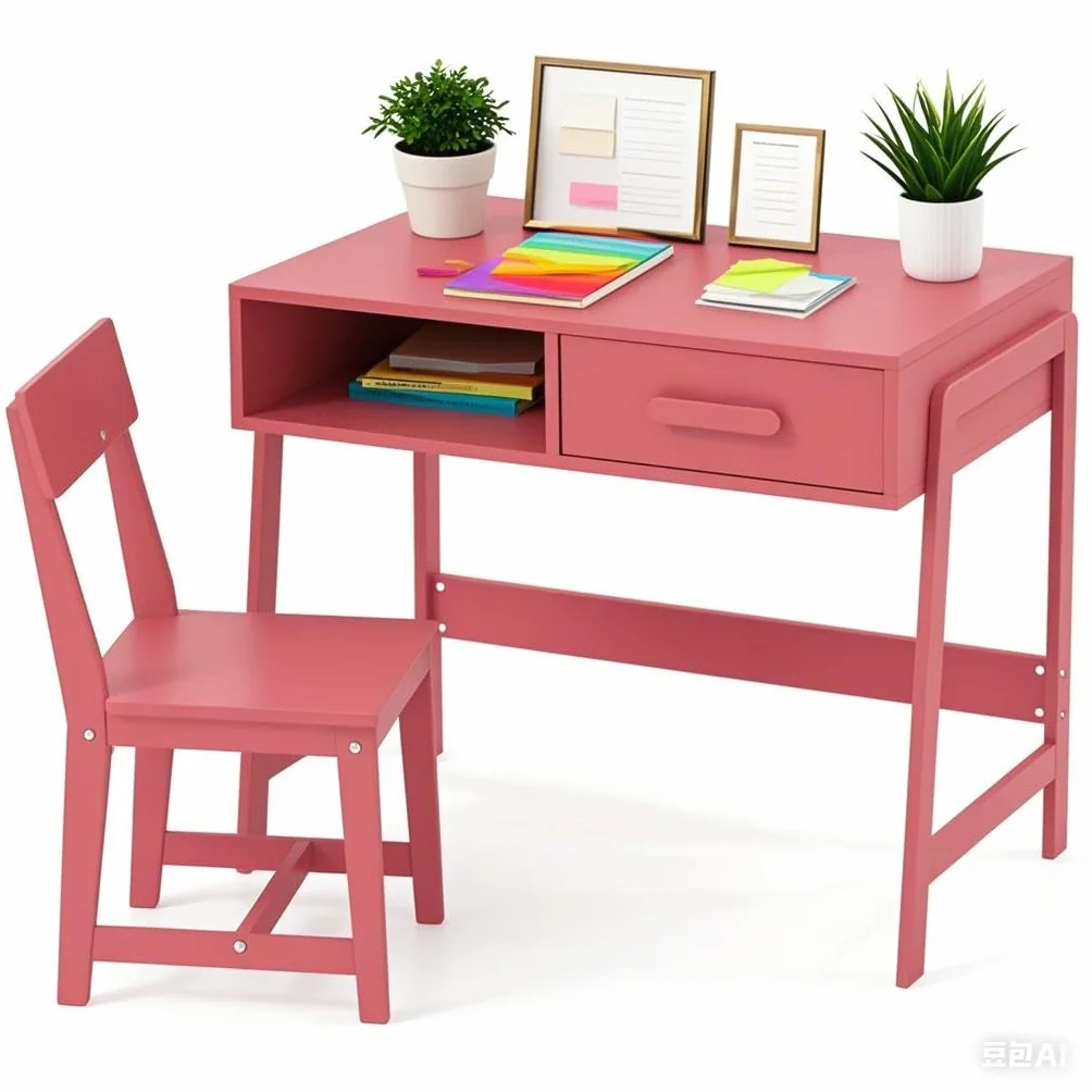 LIFEZEAL Juego de sillas de Escritorio para niños, Escritorio de Madera con cajones y Estante, Grupo de Asientos Infantiles para el hogar y la Escuela, Escritorio de Estudiantes (Rosa)