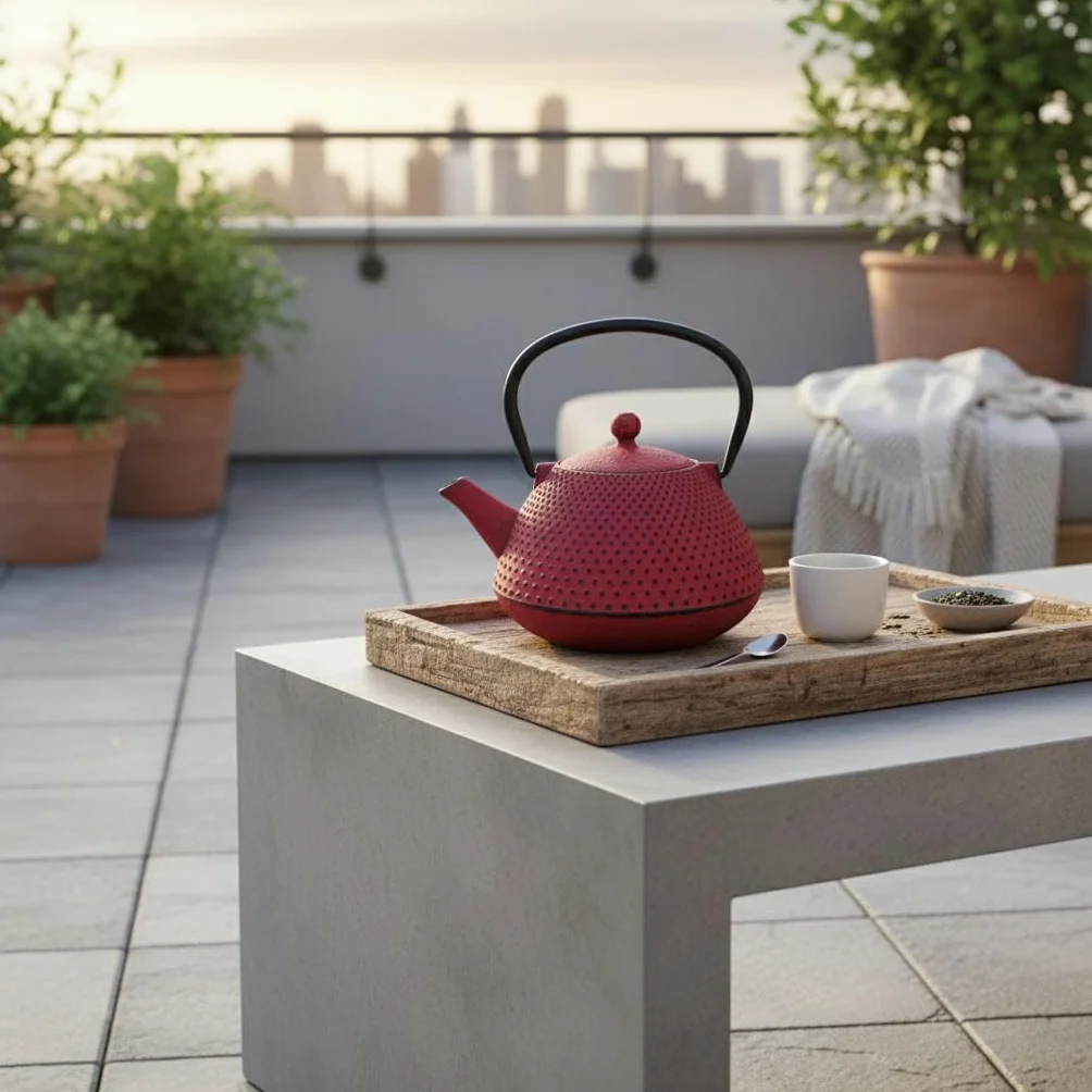Tetera de Hierro Colado 0,8L Roja - Estilo Moderno