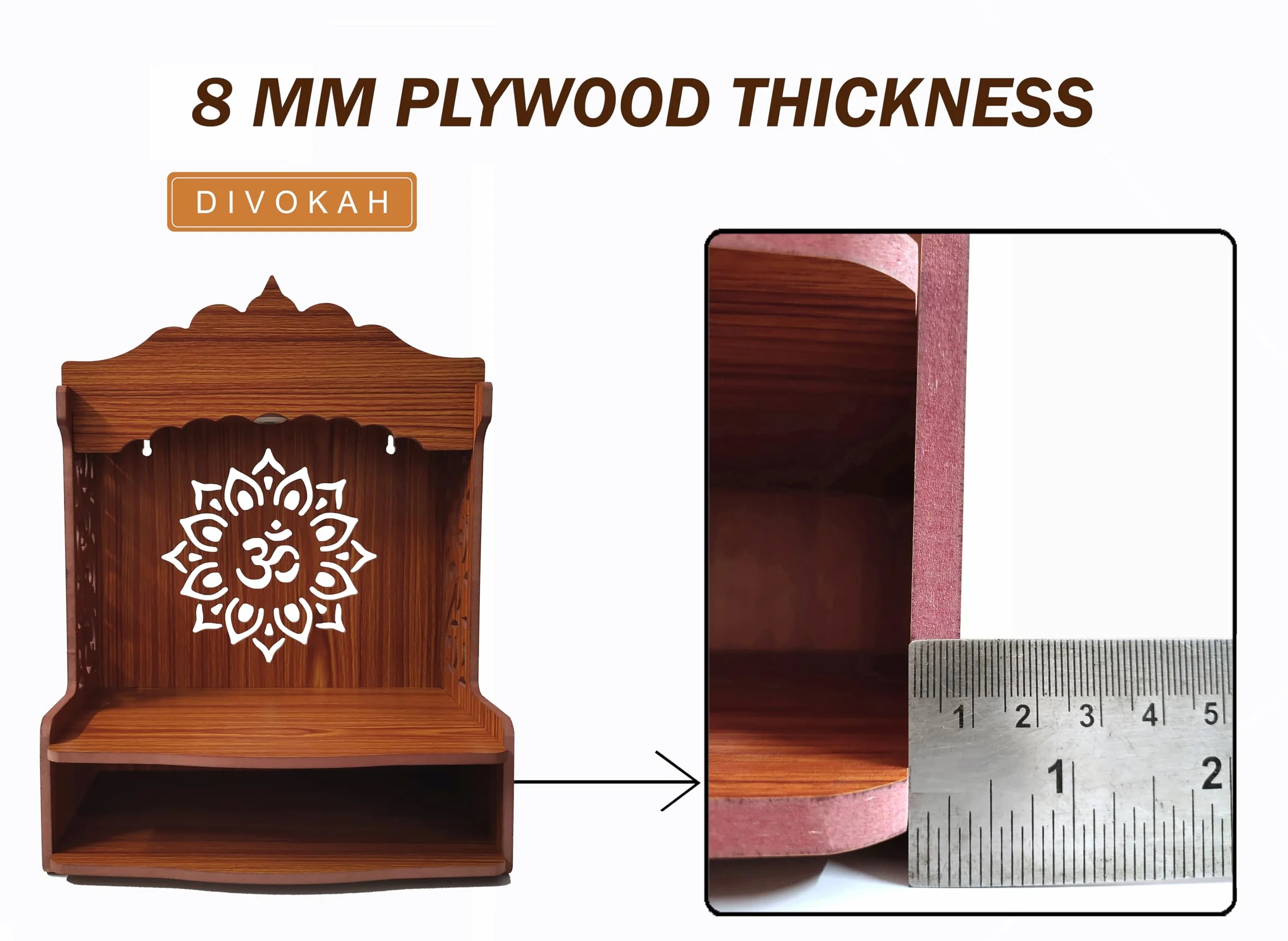 DIVOKAH Hermoso Pooja Mandir de madera para el hogar/templo para el hogar y la oficina/Puja Mandir/Puja Stand/Pooja Mandapam con foco LED (8 mm de grosor de madera contrachapada) (WDN LED OMFLV)