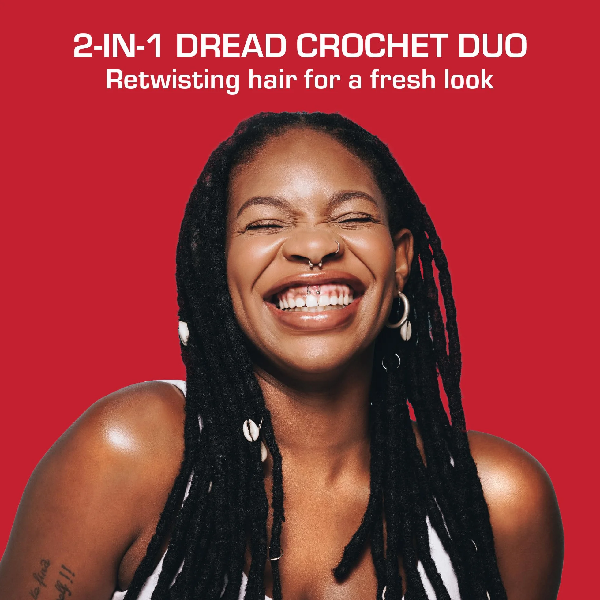 Red by Kiss Dread Crochet Hook Duo 2 en 1 de 0,75 mm, aguja de bloqueo y gancho de ganchillo para principiantes, agarre antideslizante, tejido de pelo para rastas retorcidas