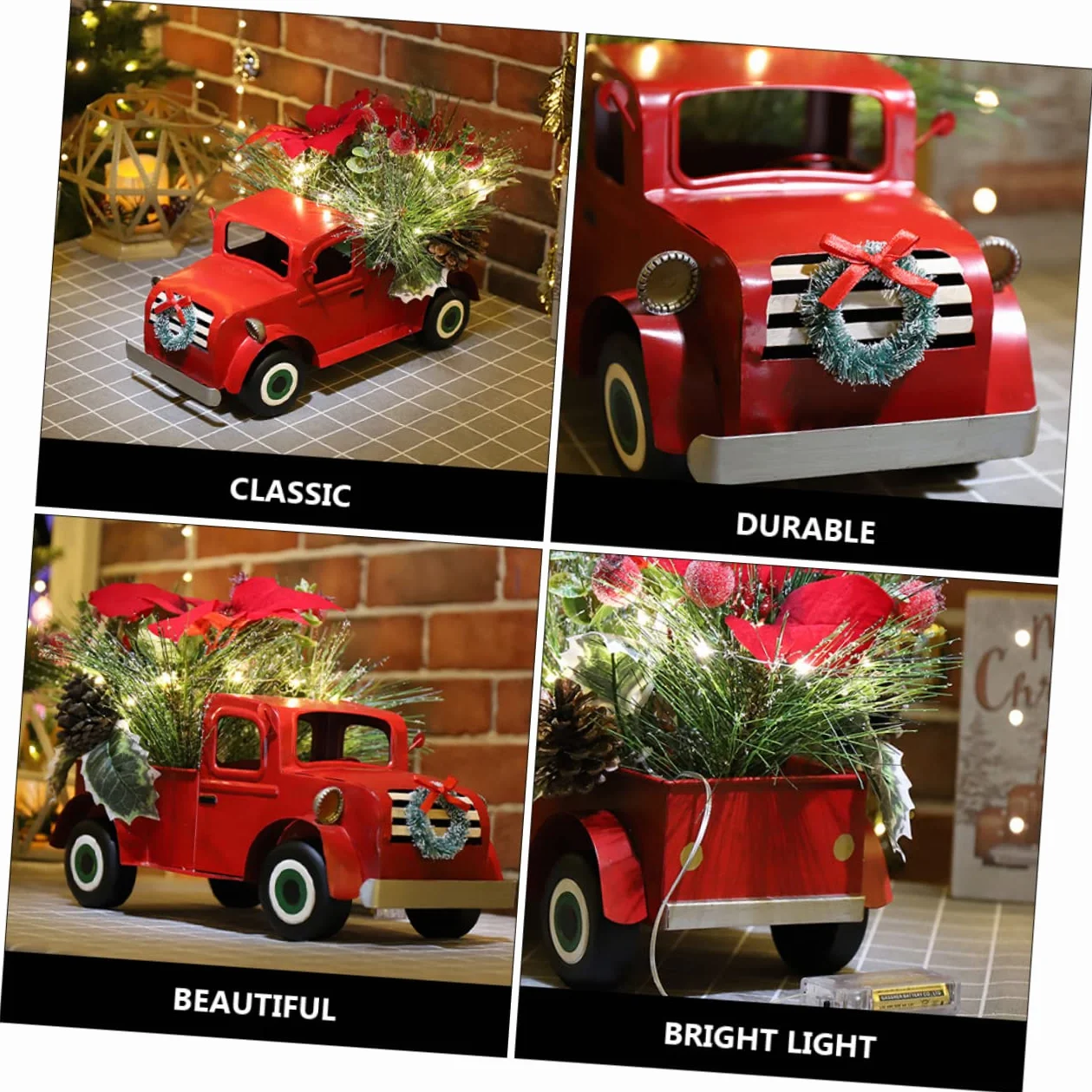 Cabilock Auto Camiones para Niños Coche En Miniatura Decoración De Navidad De La Casa De Campo Modelo Clásico Decoración De Camión Rojo Coches De Juguete Modelos Planchar Adornos Anticuado