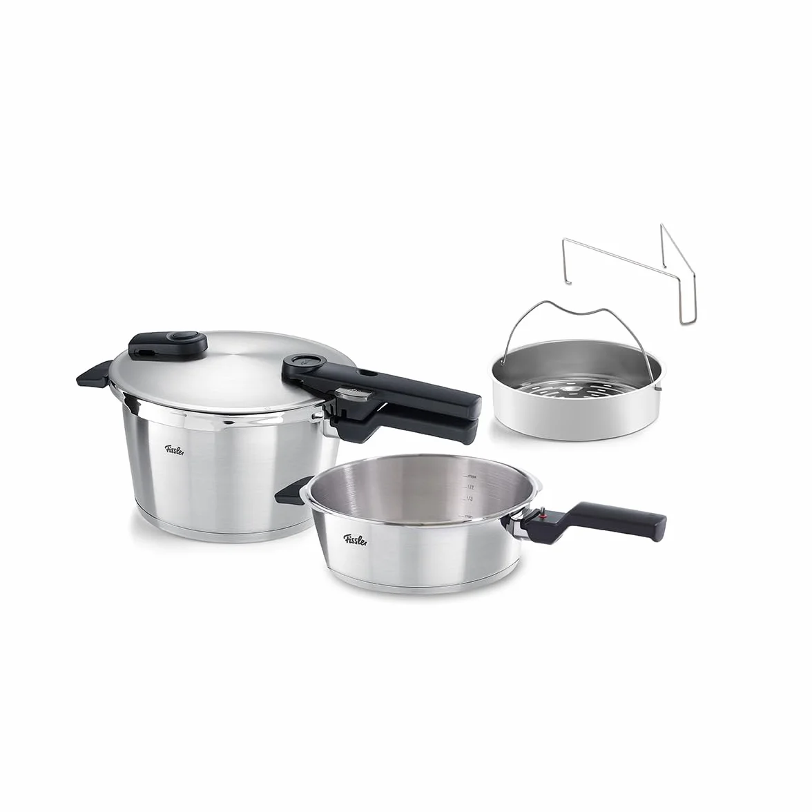 Fissler Vitaquick Premium - Juego de 2 ollas a presión (22 cm, olla a presión de 4,5 L + sartén a presión de 2,5 L, diámetro de 2,5 L, 2 niveles de cocción, fabricado en Alemania, inducción)