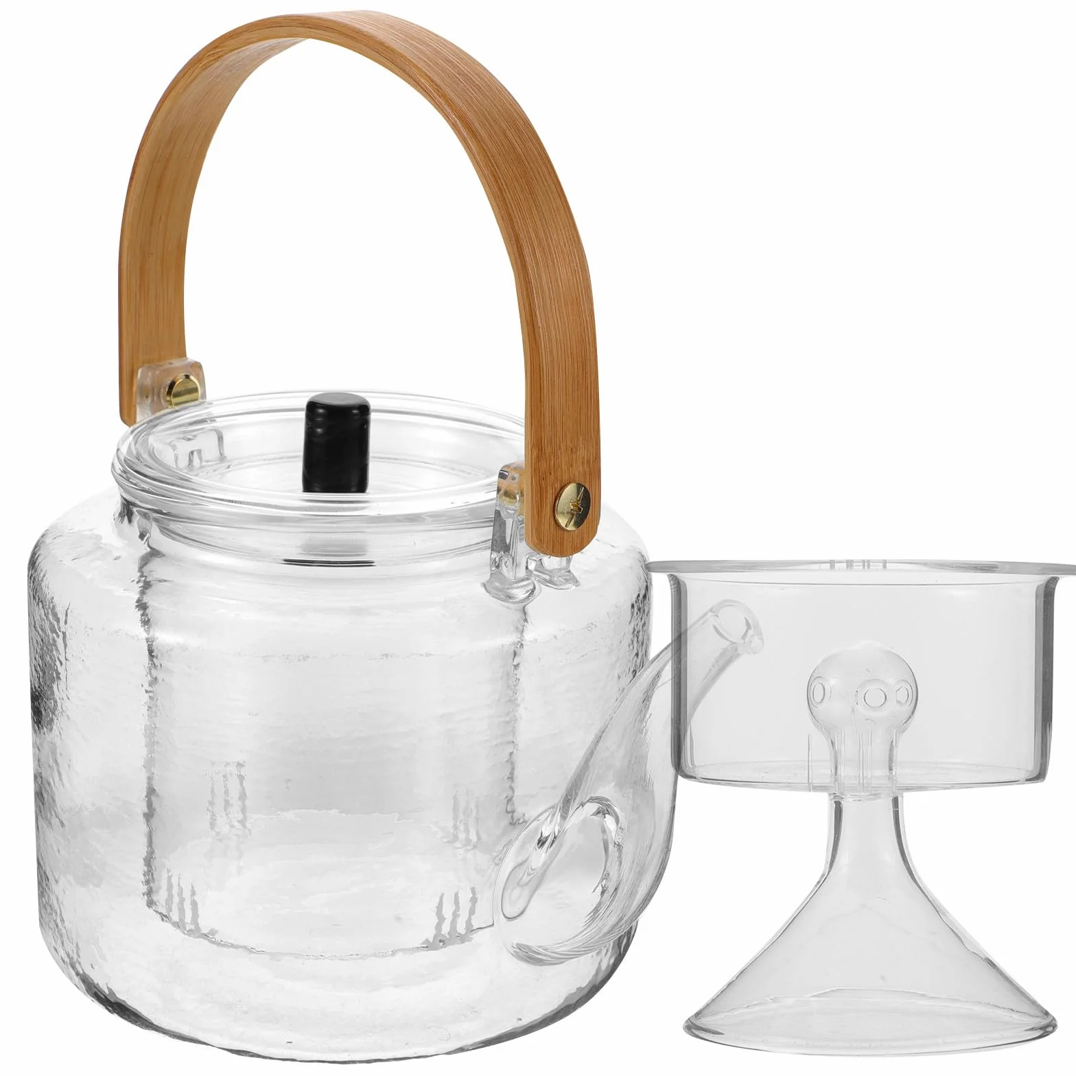 Tetera Doméstica de Vidrio Pequeña Mango Antiescaldaduras, Ligera y Resistente para Calentar Agua de 1000ml, Adecuada para Aficionados al Café y Té Negro