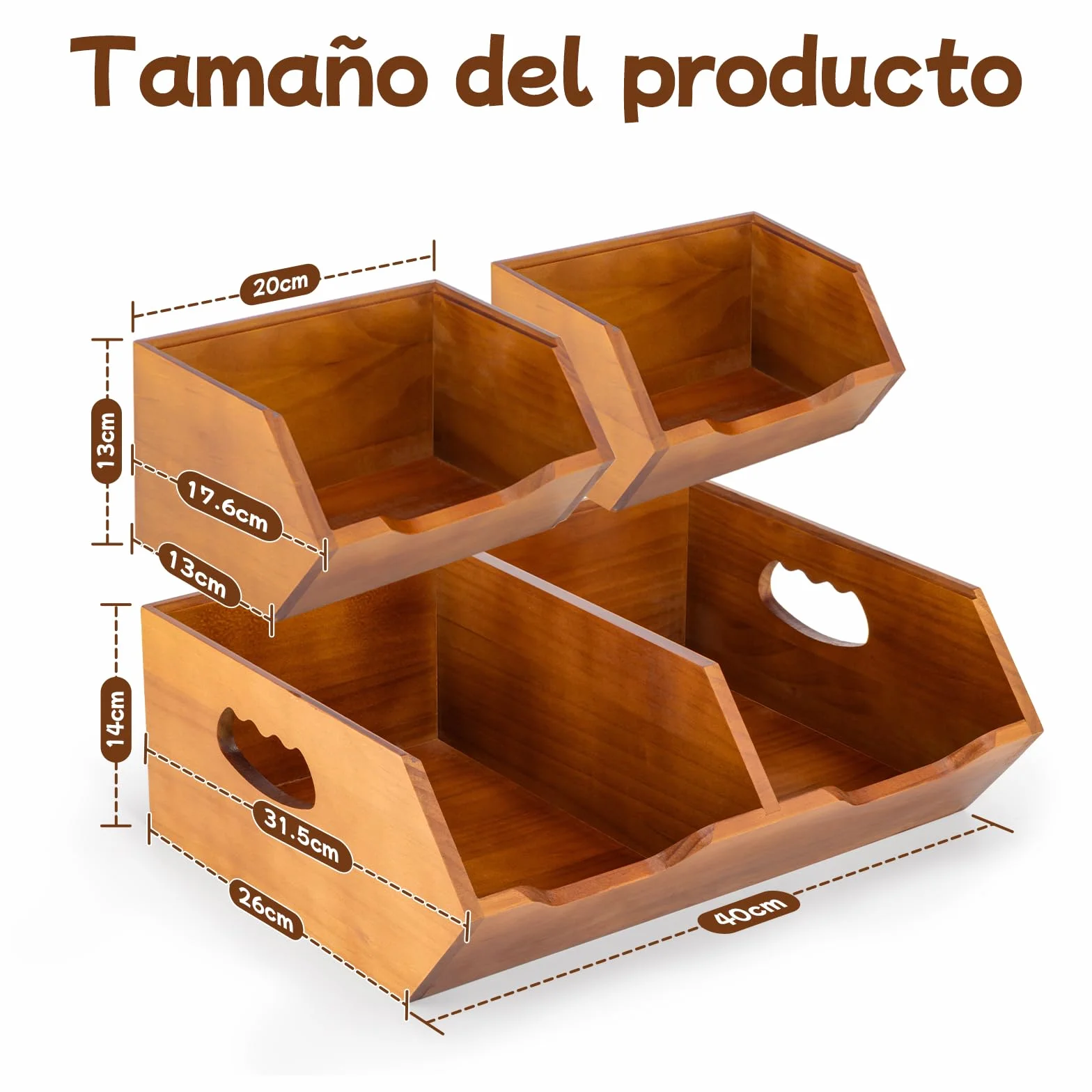 Aquzee Caja para Guardar Patatas de 2 Capas, Apilable Cesta para Patatas y Cebollas de Madera Juego de 3 Piezas, Desmontable Almacenaje Cocina Adecuado para Ajo, Cebolla, Verduras, Frutas y Pan
