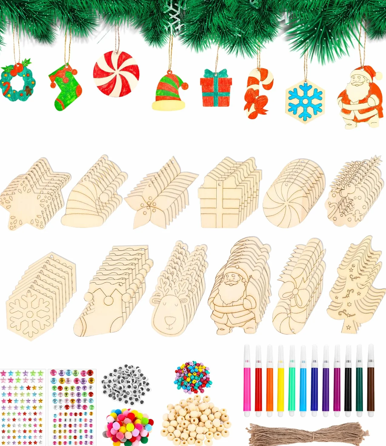 410 Piezas Decoración de Árboles de Navidad de Madera Colgantes