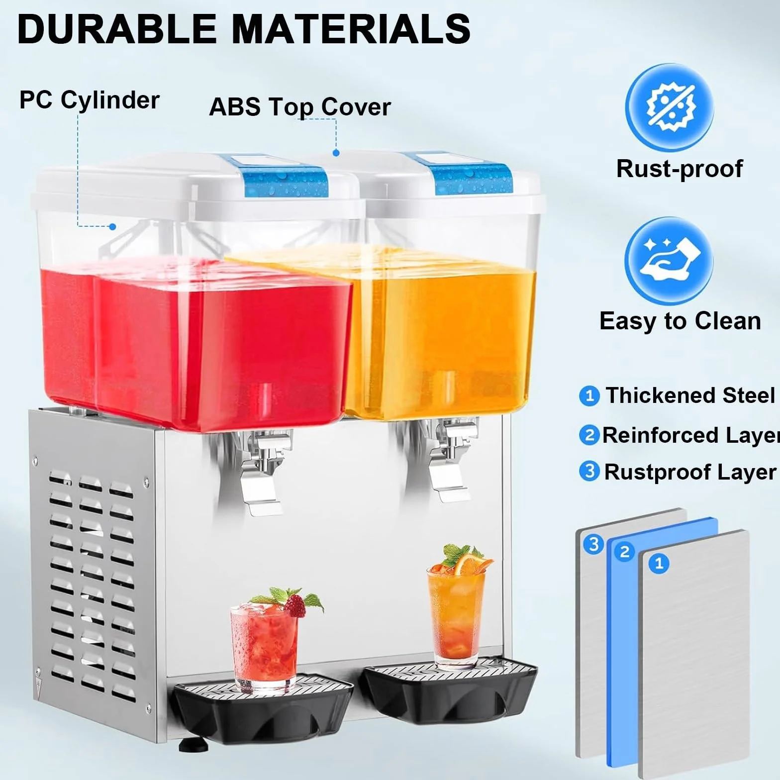 Dispensador de jugo de acero inoxidable de 18 litros, dispensador de bebidas refrigerado de 280 W para restaurante, barra de jugos, uso doméstico