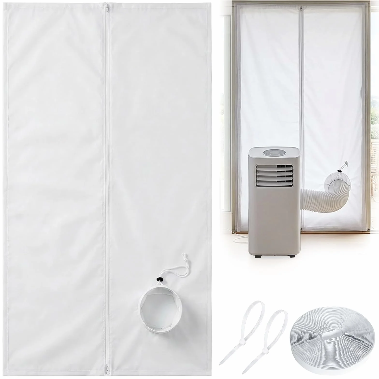 Ninonly Kit Puerta Corredera Aire Acondicionado Portatil con Cremallera 7m Velcro Fácil Instalación,Bloquea el Aire Caliente para Aires Acondicionados Portatil para Puertas (100x210cm)