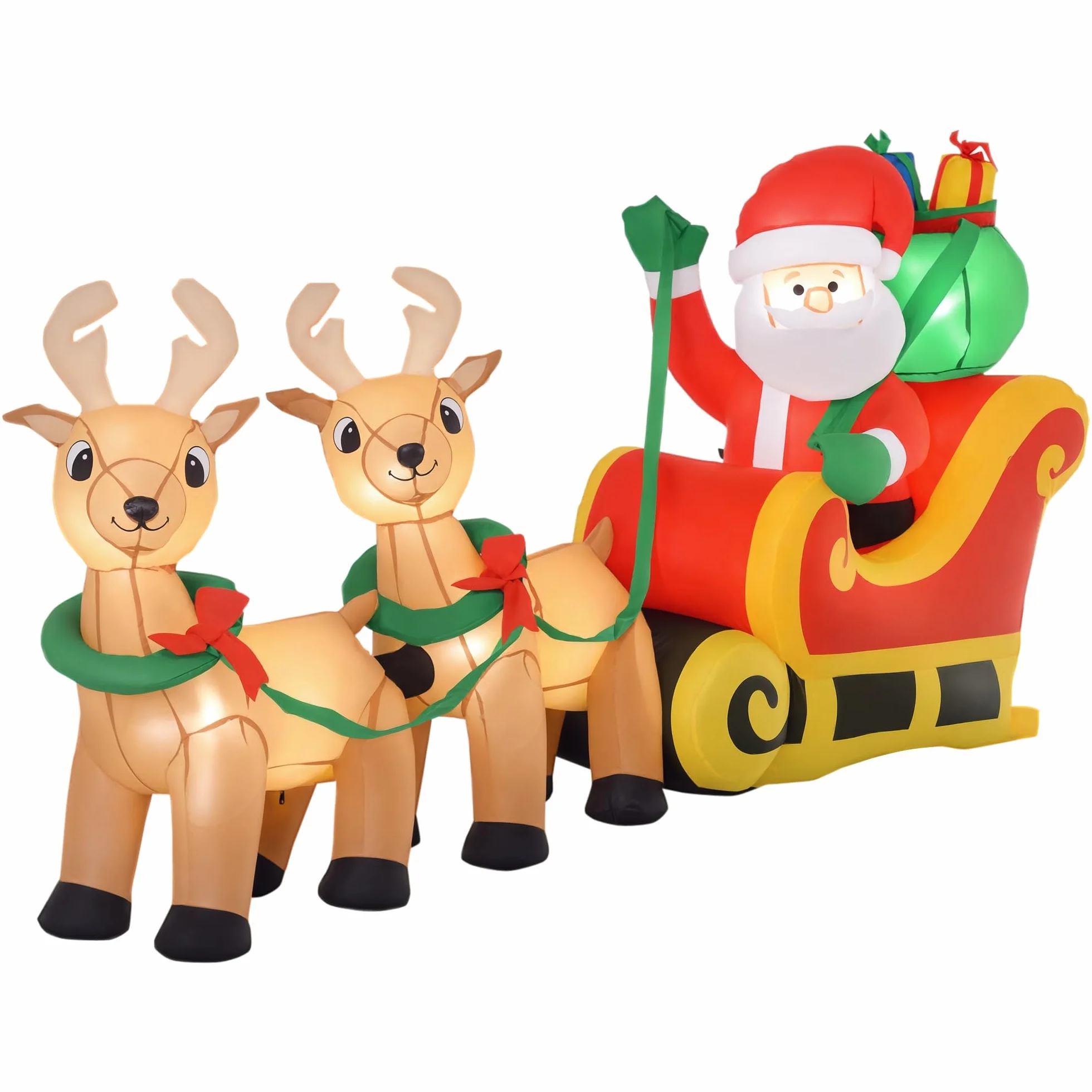 HOMCOM Papá Noel Inflable con Trineo y Renos con Luces LED Decoración de Navidad para Exterior Aire Libre con Inflador 240x57x112 cm Multicolor