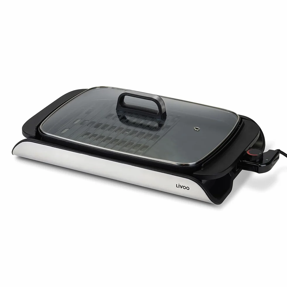 Livoo - Plancha grill con tapa DOC321-200W, 40 x 30 cm, 2 en 1, libre de PFOA/PFOS