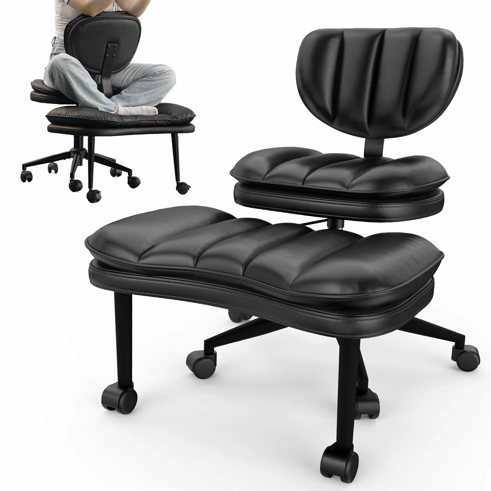HOMRELEXA Silla de oficina con sacros, silla ergonómica con ruedas, silla de escritorio Cloud Criss Cross, altura ajustable con rotación de 360° para ADHD, silla de meditación con soporte para la