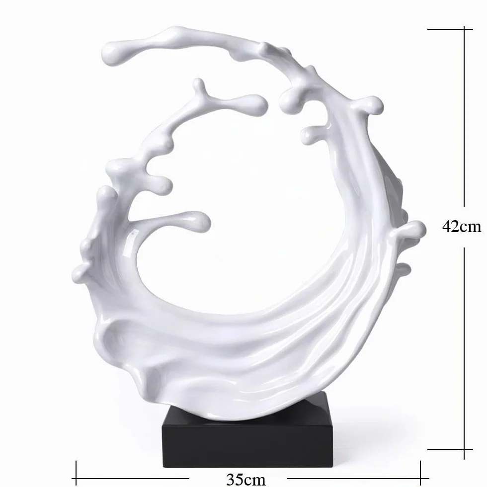 Escultura de Ola Marina Figura Abstracta Estatua Moderna Decoración Arte Interior Regalo para Salon Comedor Oficina Blanca 42cm